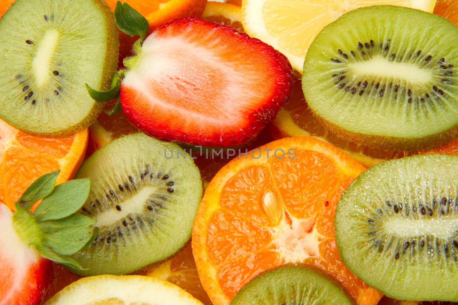 mixed fruit with orange, kiwi and strawberry