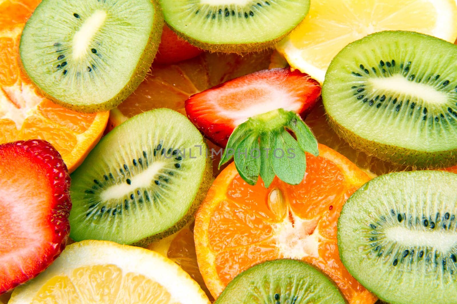 mixed fruit with orange, kiwi and strawberry
