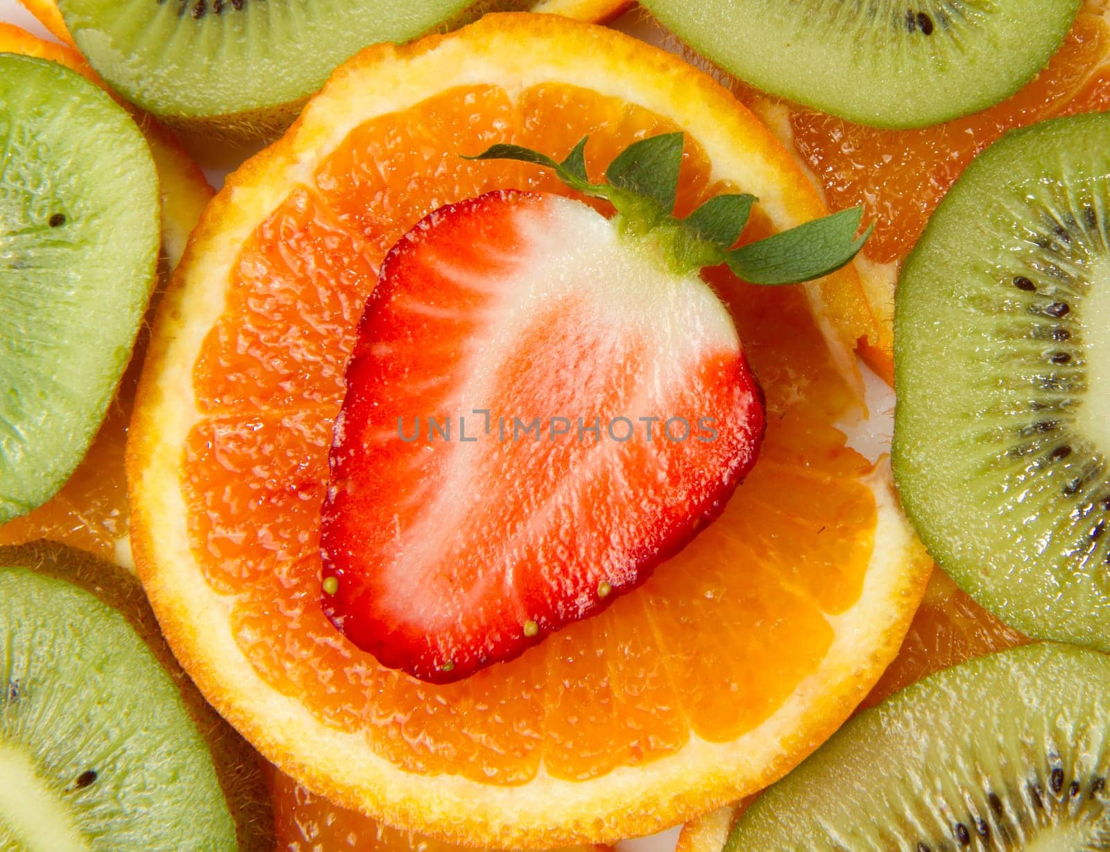 mixed fruit with orange, kiwi and strawberry