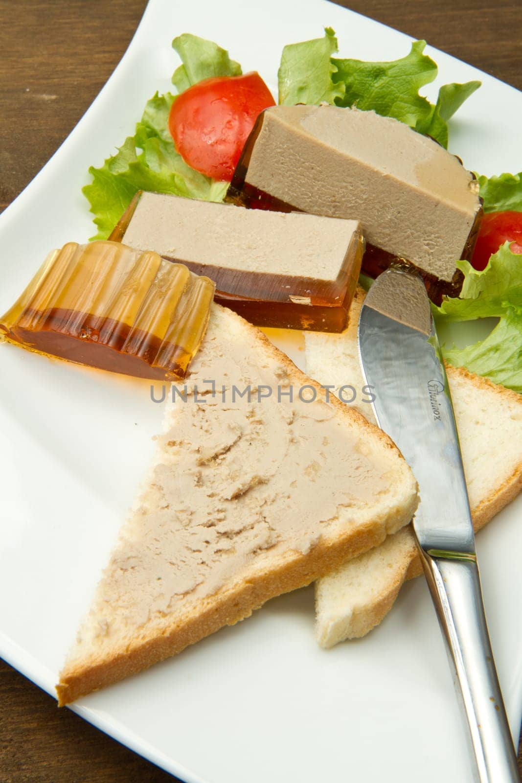 fresh patè with tomatoes and salad