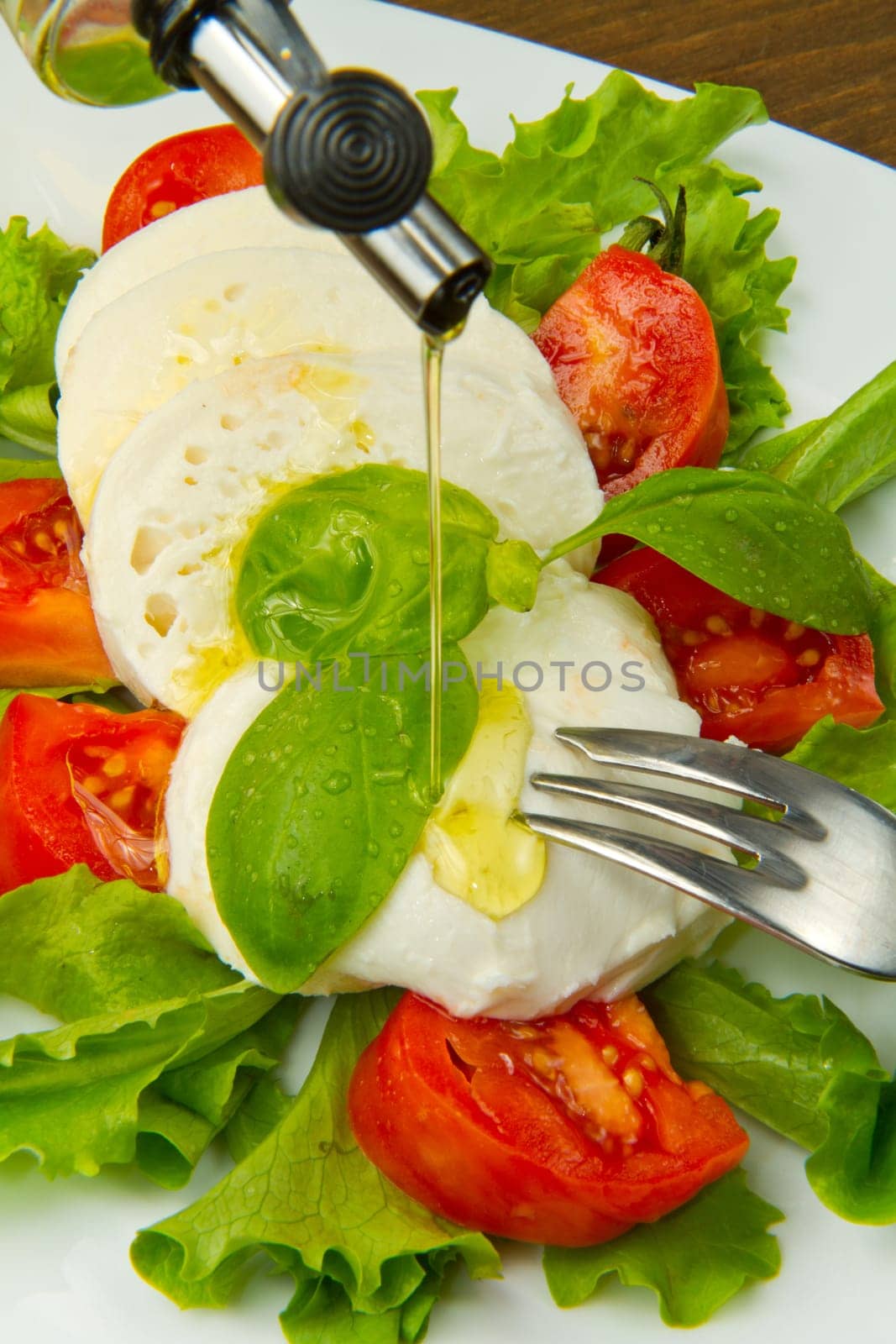 the fresh mozzarella with tomato and basil
