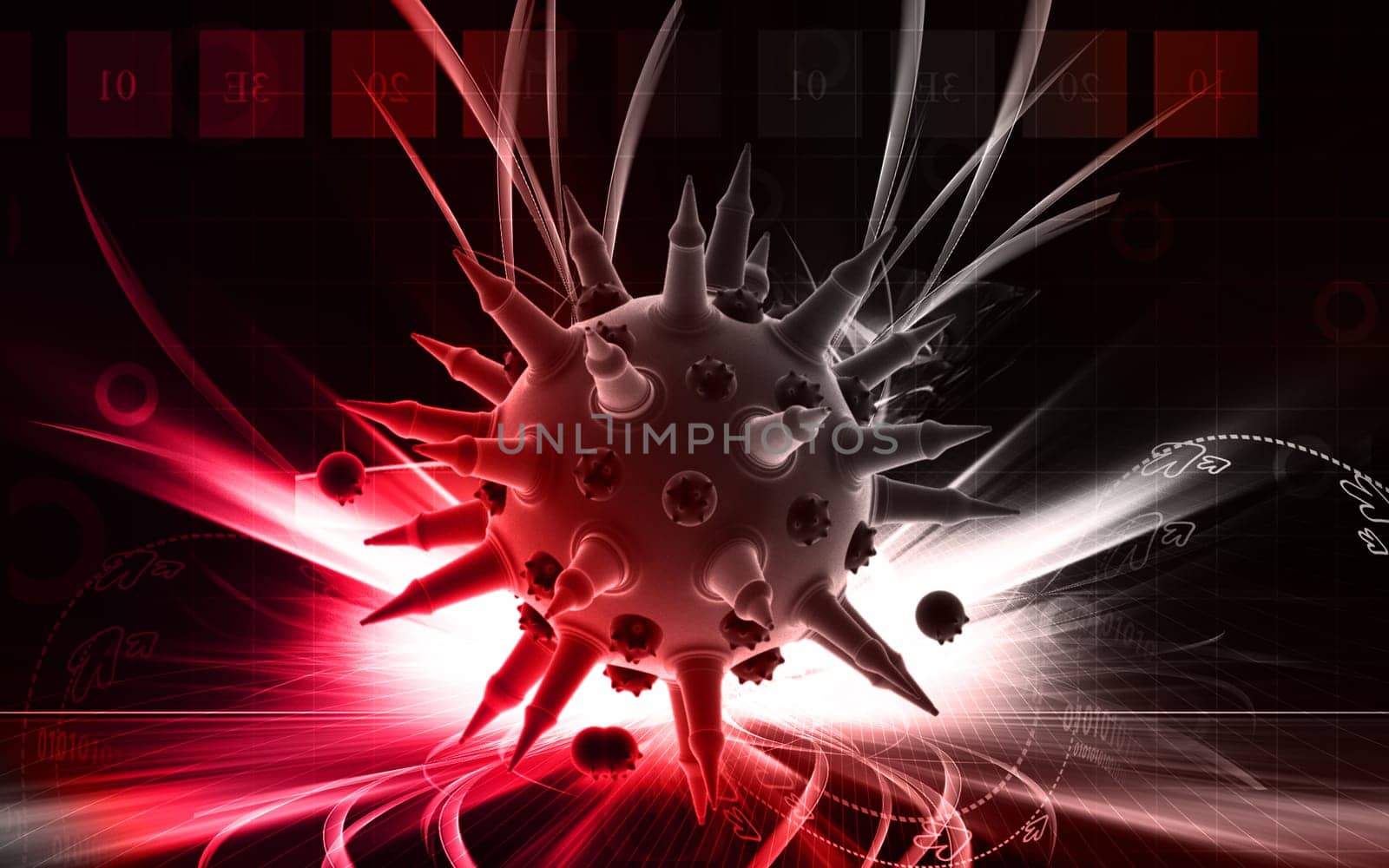Digital illustration of Flu virus in colour background