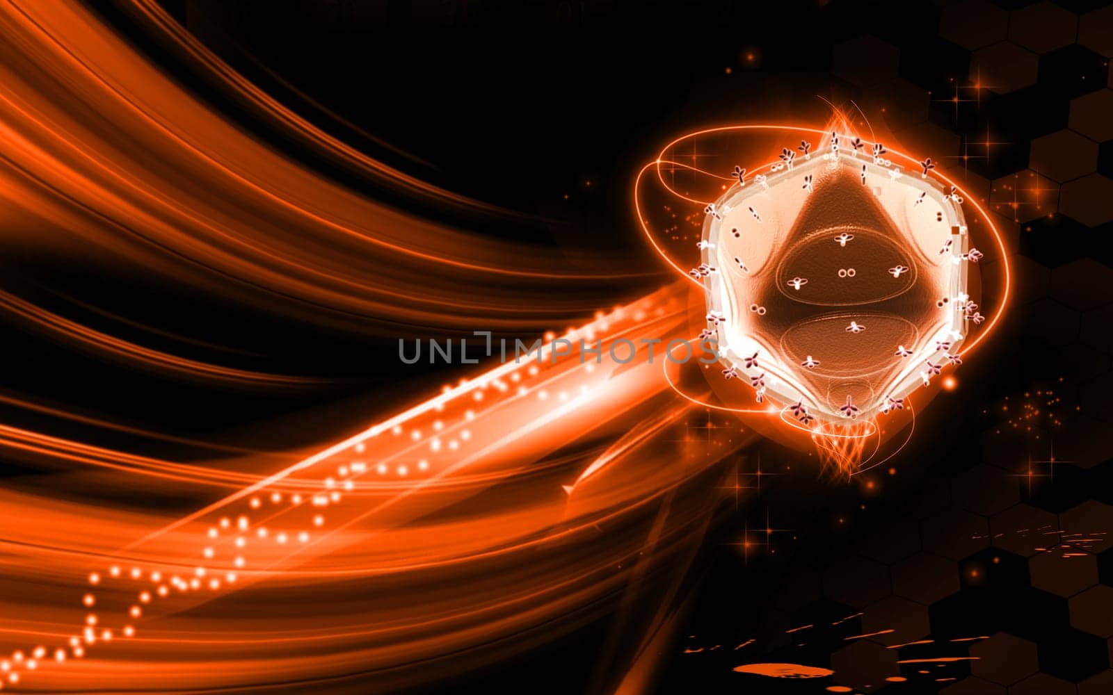 Digital illustration of HIV in colour background