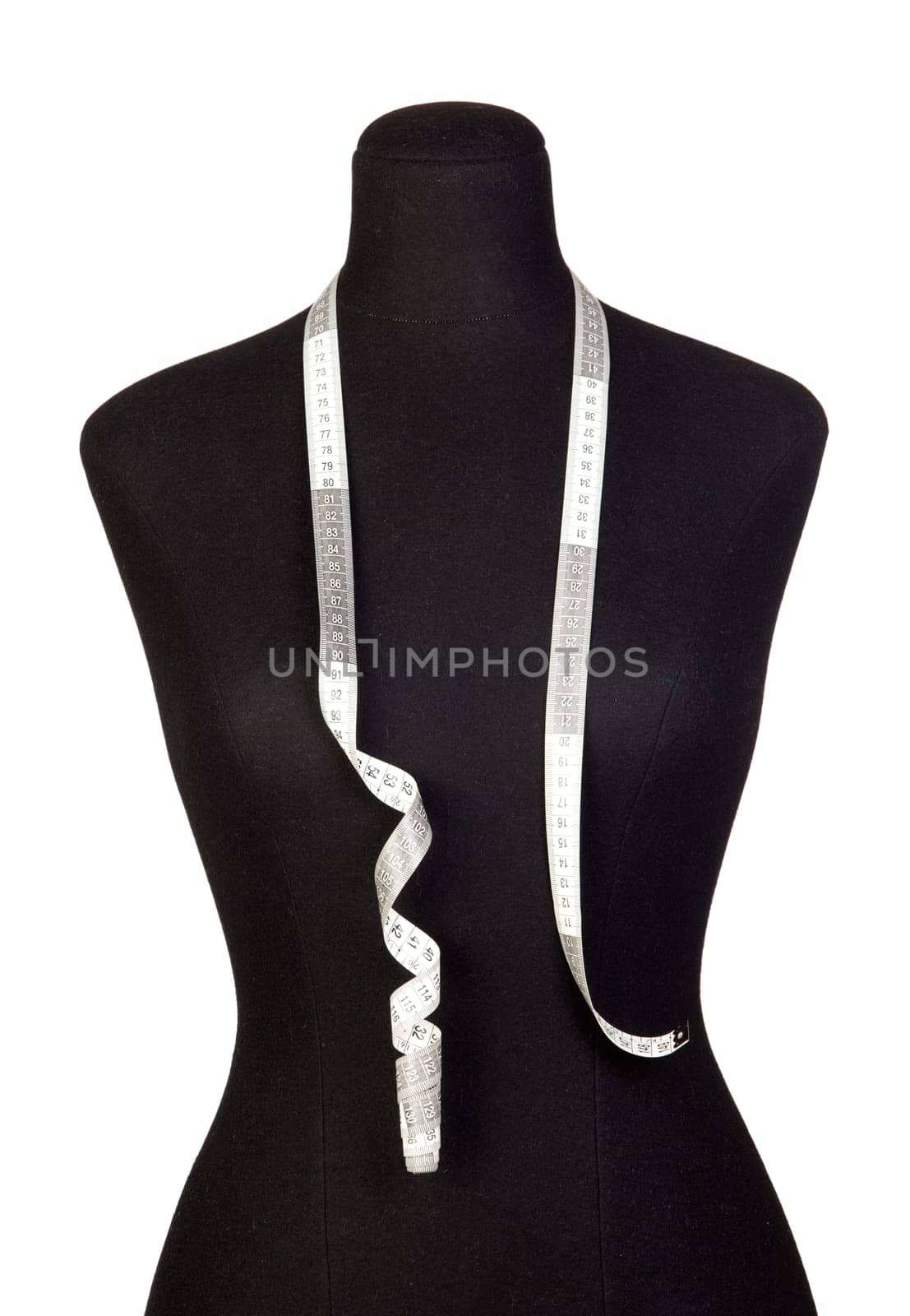 Mannequin with a tape measure a over white background