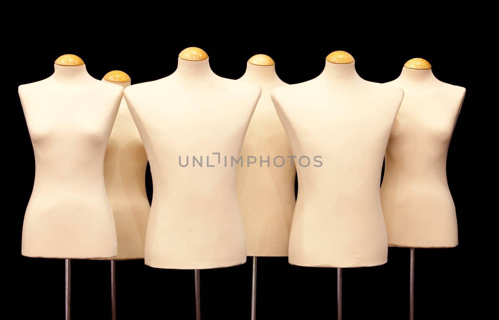 Group dummies isolated on black background