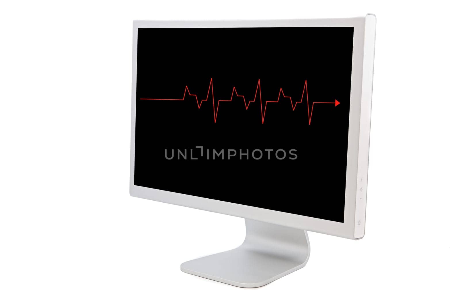 Computer monitor with a red line isolated on white background