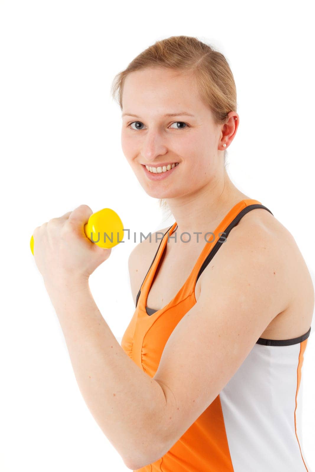 Young woman with dumbbell
