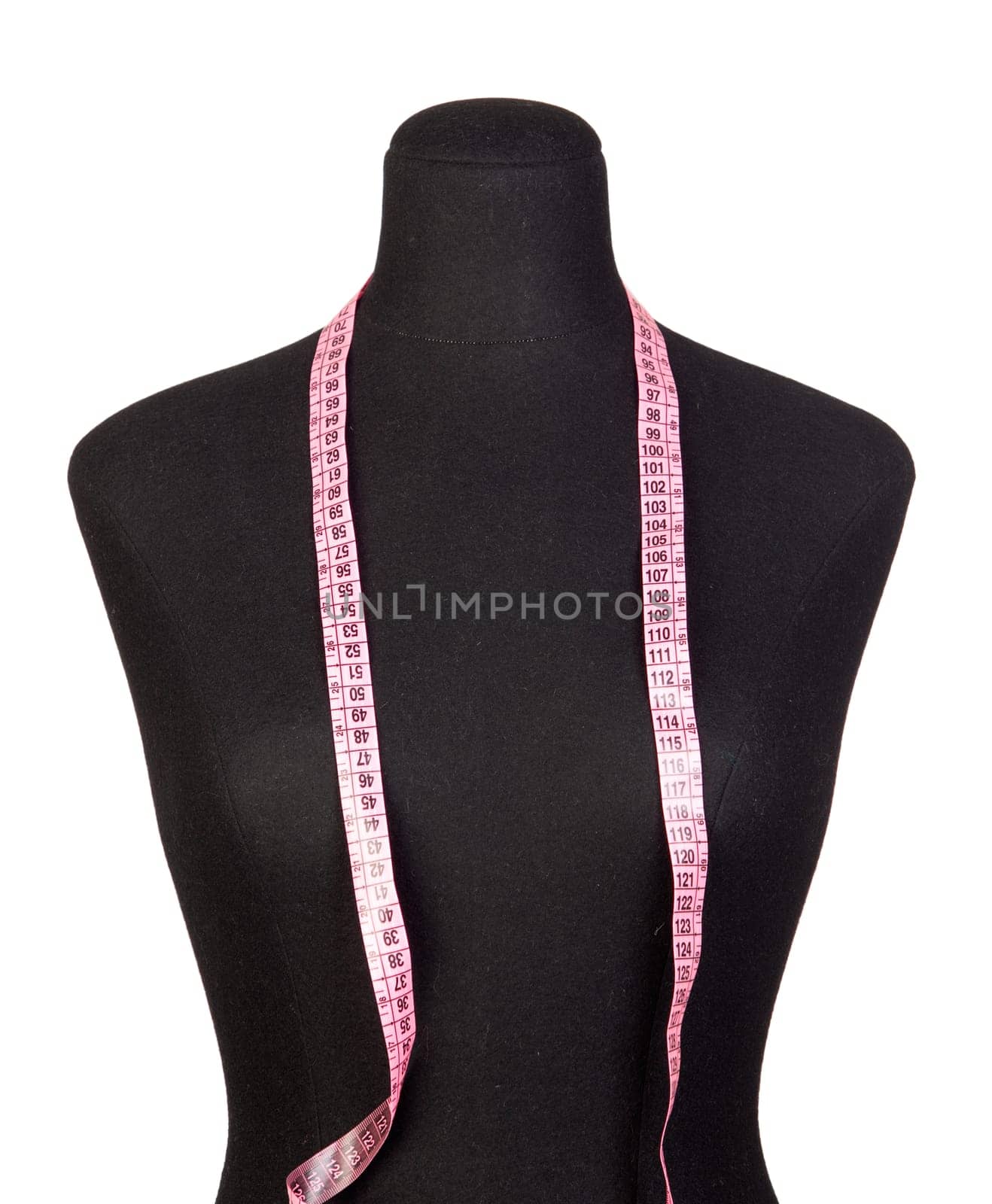 Mannequin with a tape measure a over white background