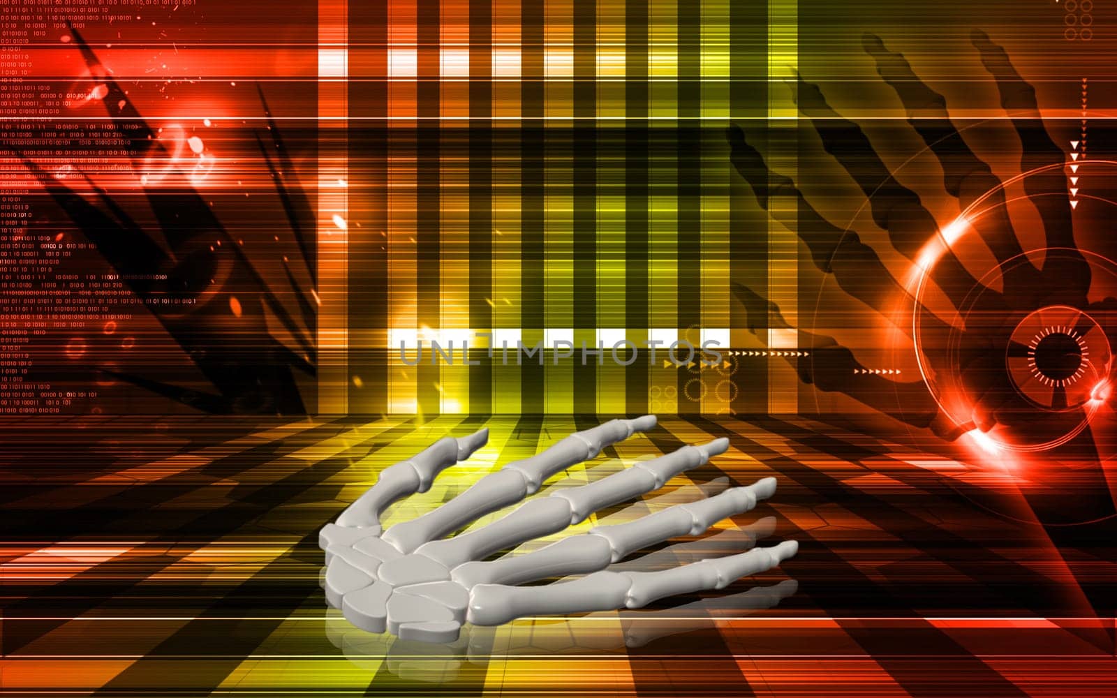Digital illustration of hand bone in colour background