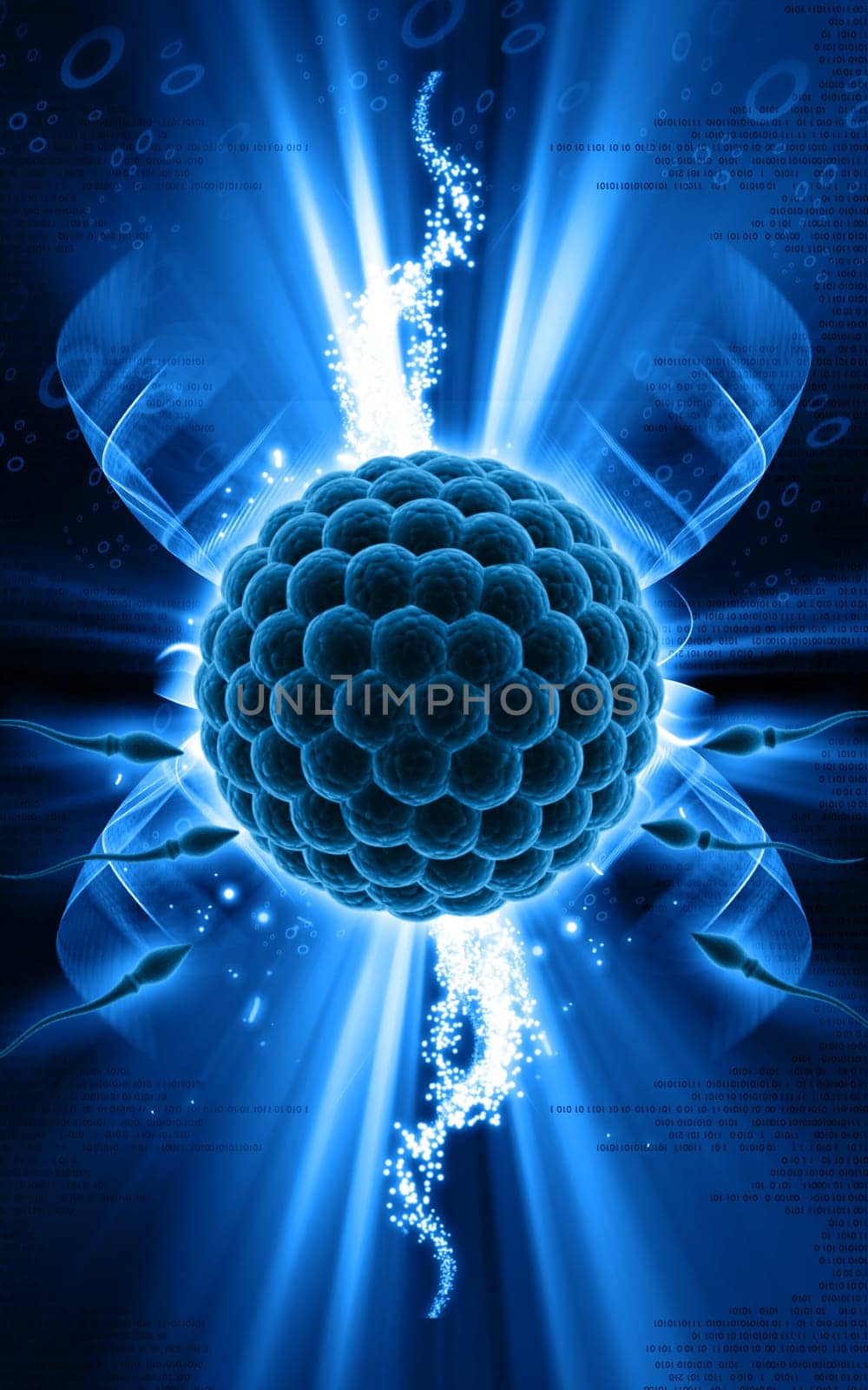 Digital illustration of Sperm and Egg in colour background