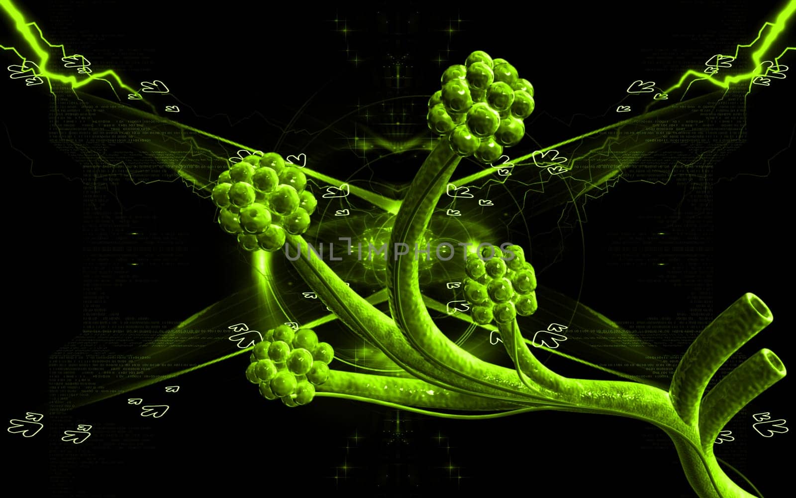 Digital illustration of alveoli in colour background