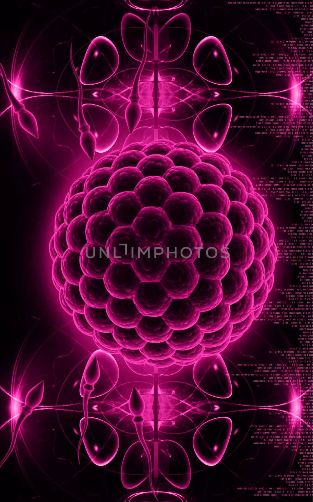Digital illustration of Sperm and Egg in colour background