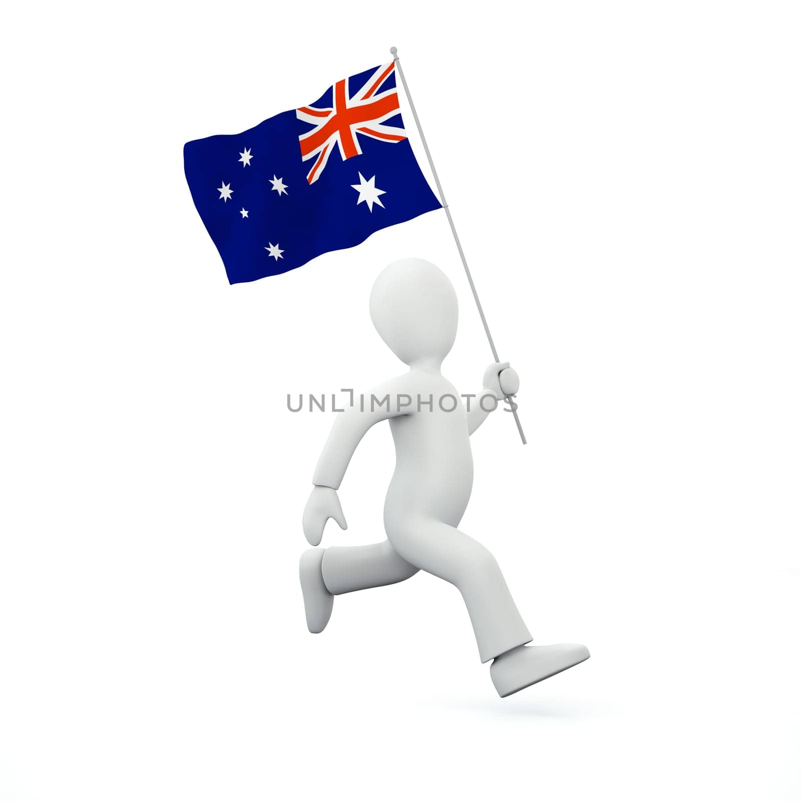 Illustration of a 3d man holding a new zealand flag