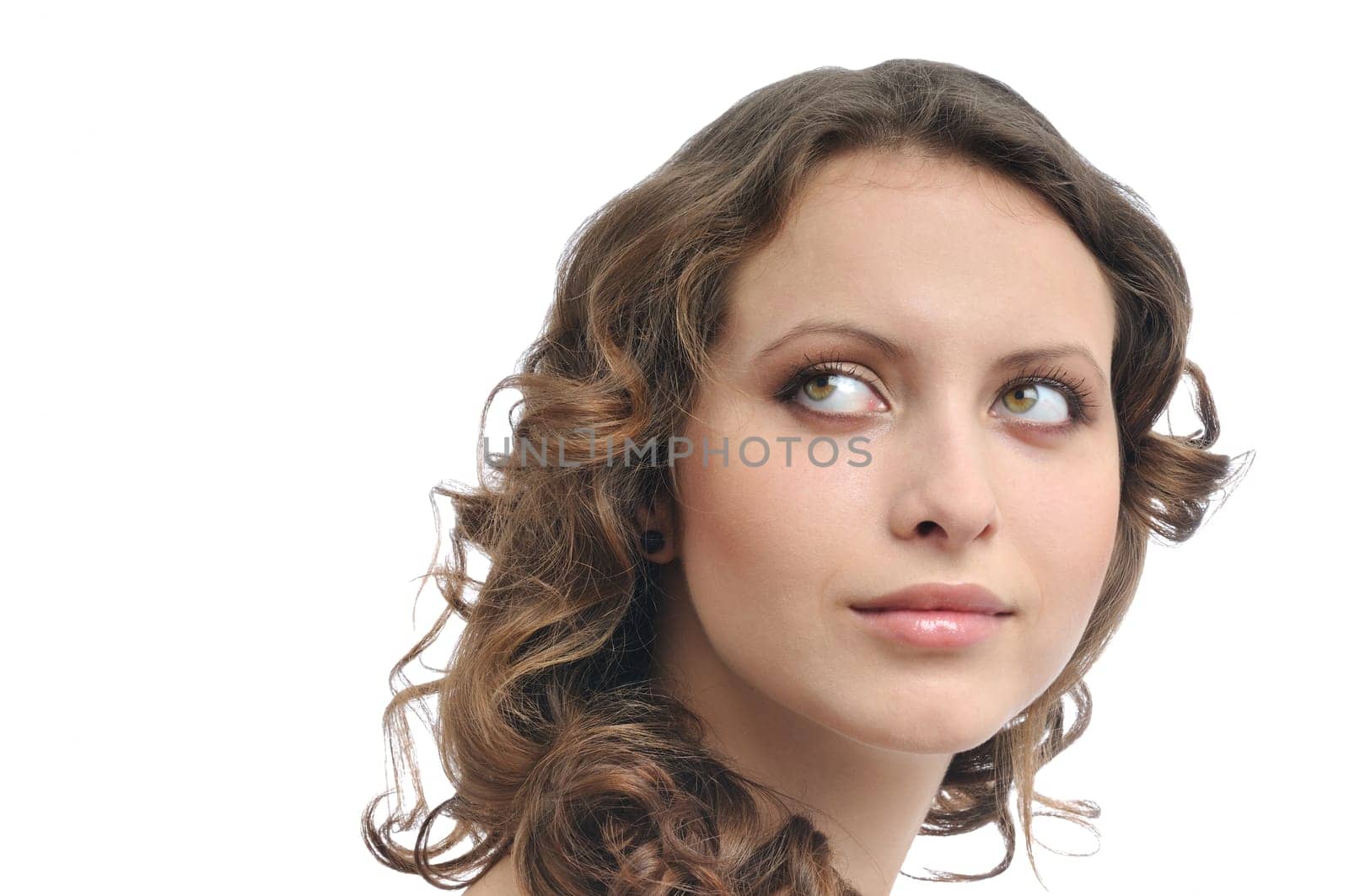 Portrait of beautiful woman looking back - isolated on white background
