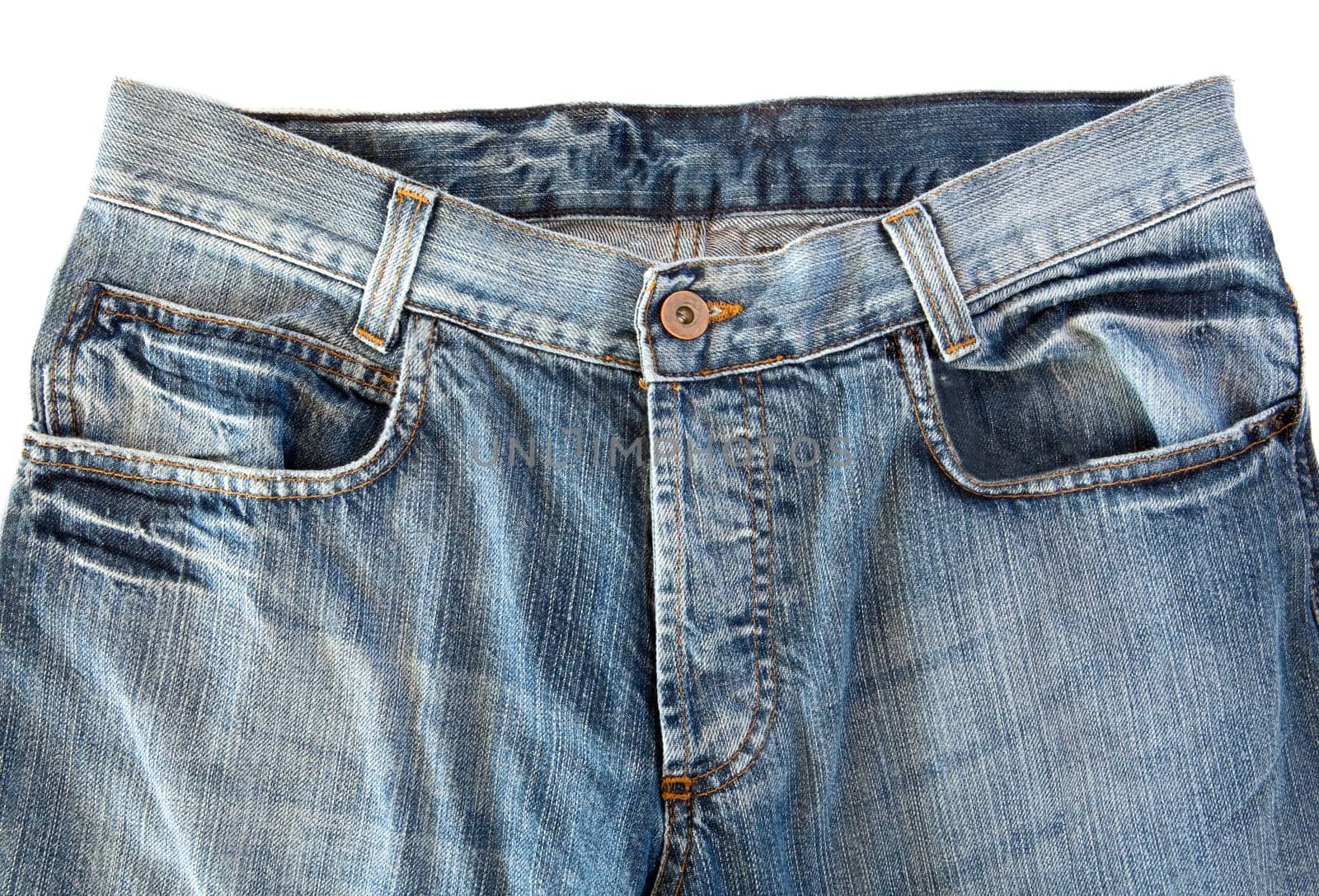 Photo of a pocket jeans with yellow thread