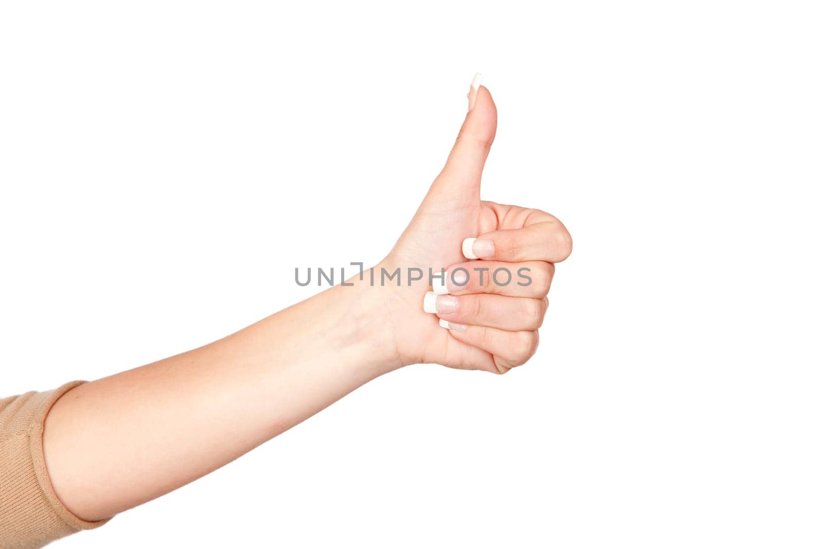 Hand of a woman with beautiful nails Ok signal