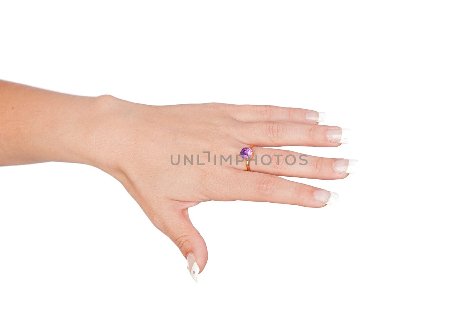 Hand of a woman with a beautiful manicure isolated on white background