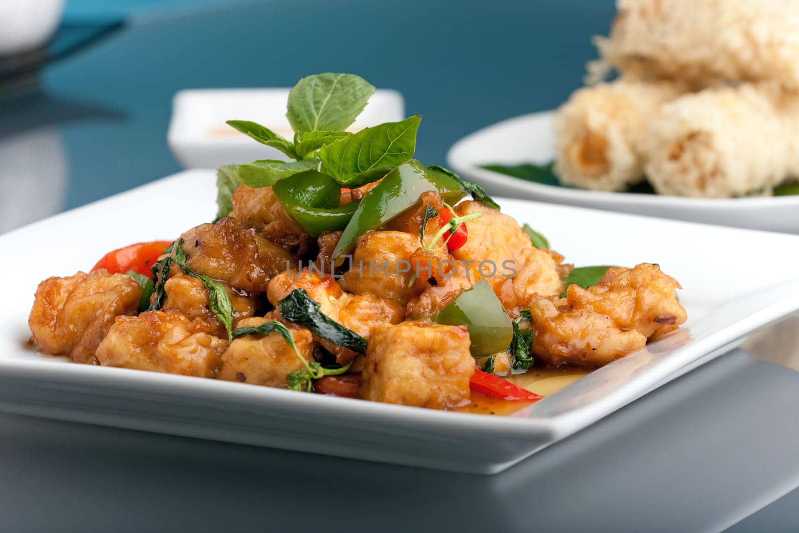 Fresh Thai food stir fry with stir fried tofu.