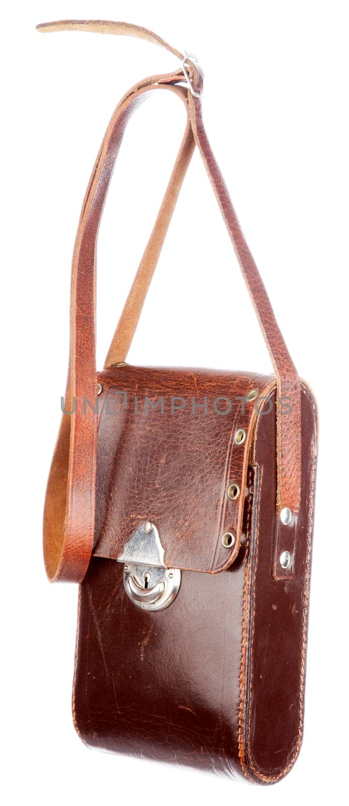 Old photo camera in leather case