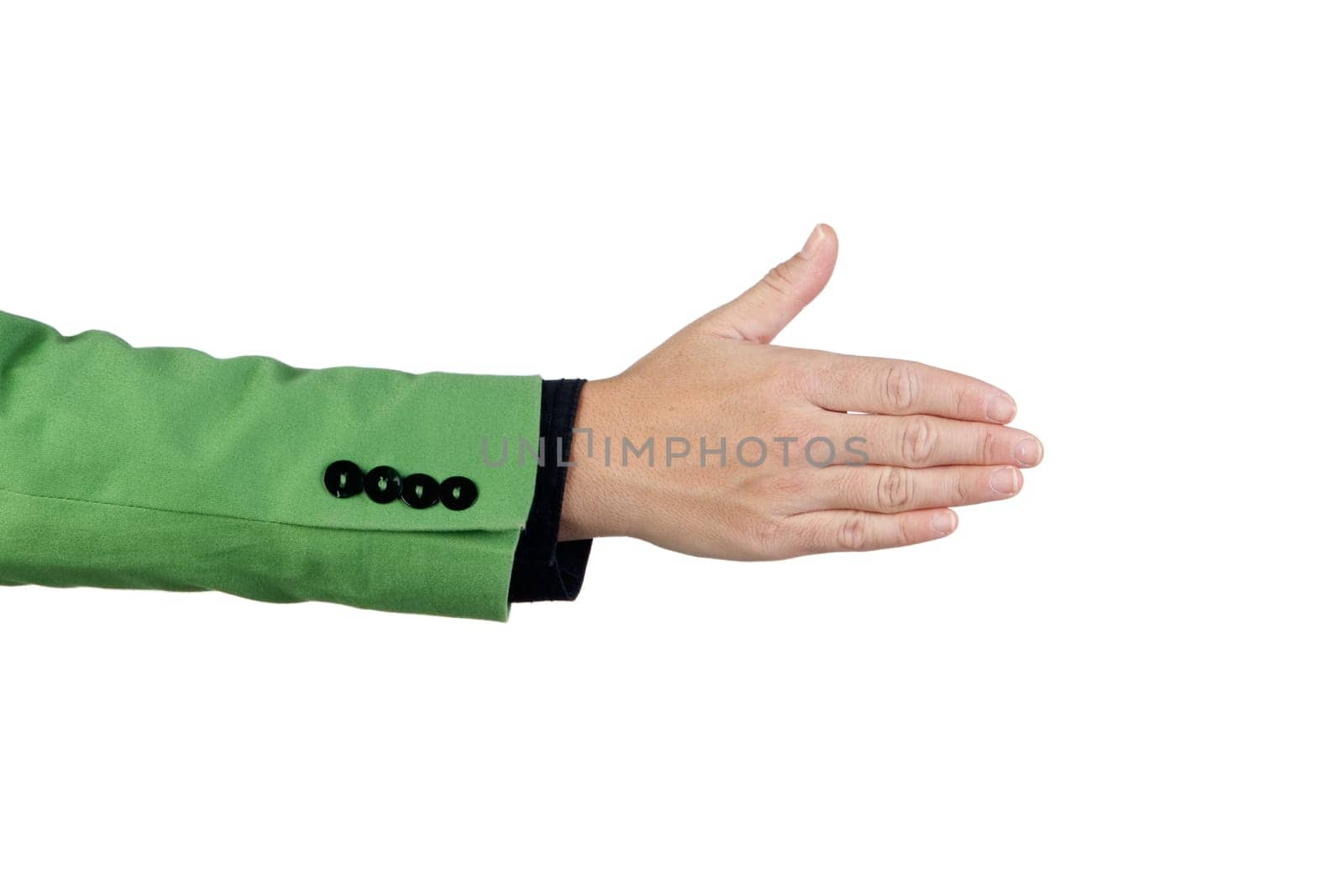 Hand offering a handshake isolated on a white background