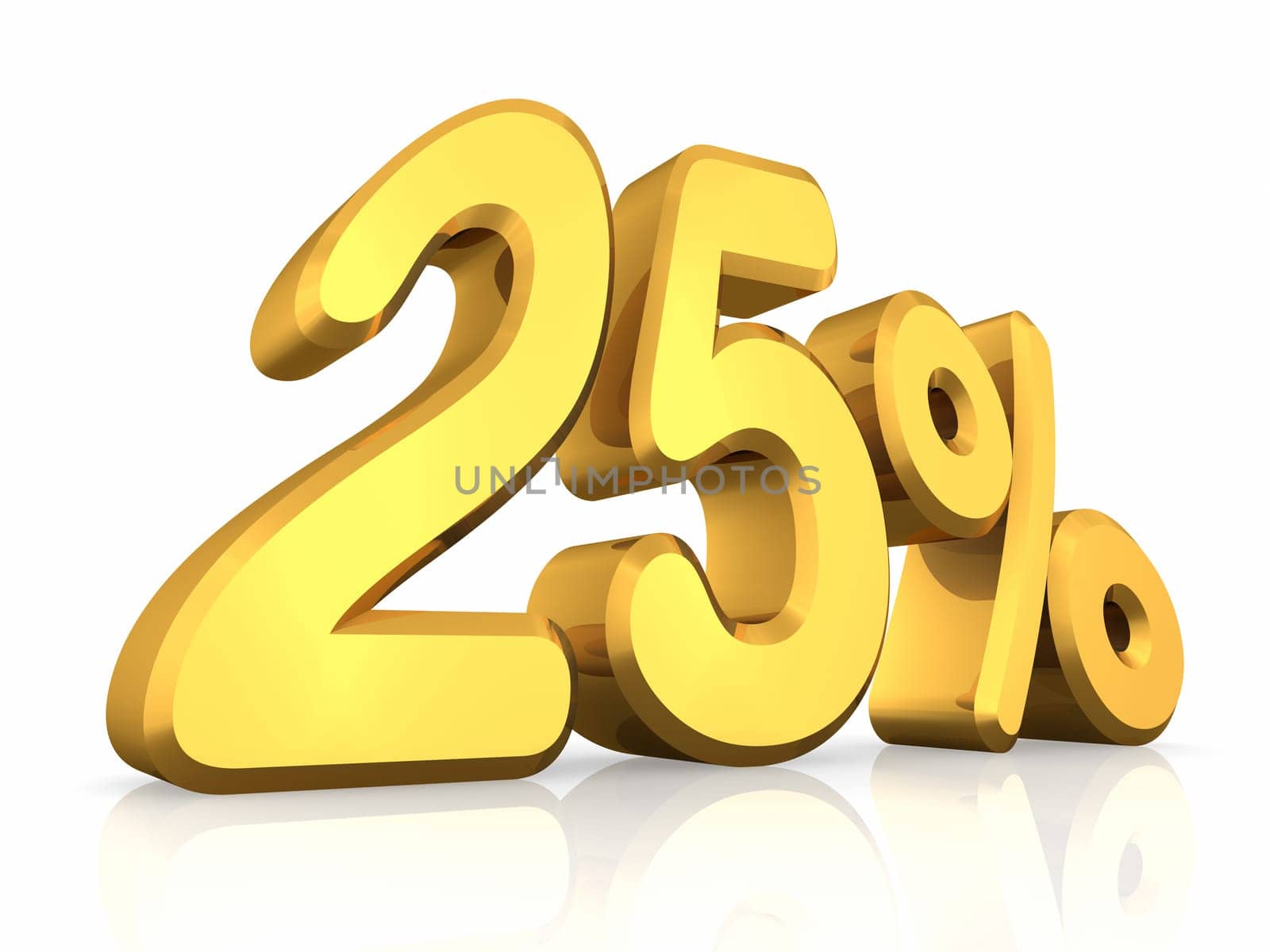 Gold twenty five percent, isolated on white background. 25%