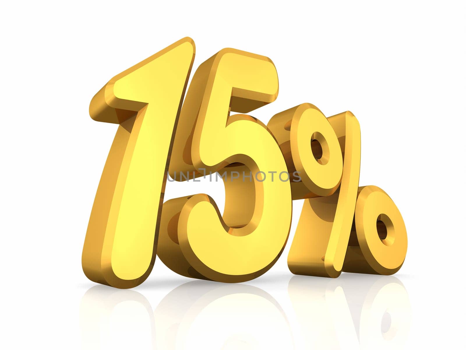 Gold Fifteen percent, isolated on white background. 15%