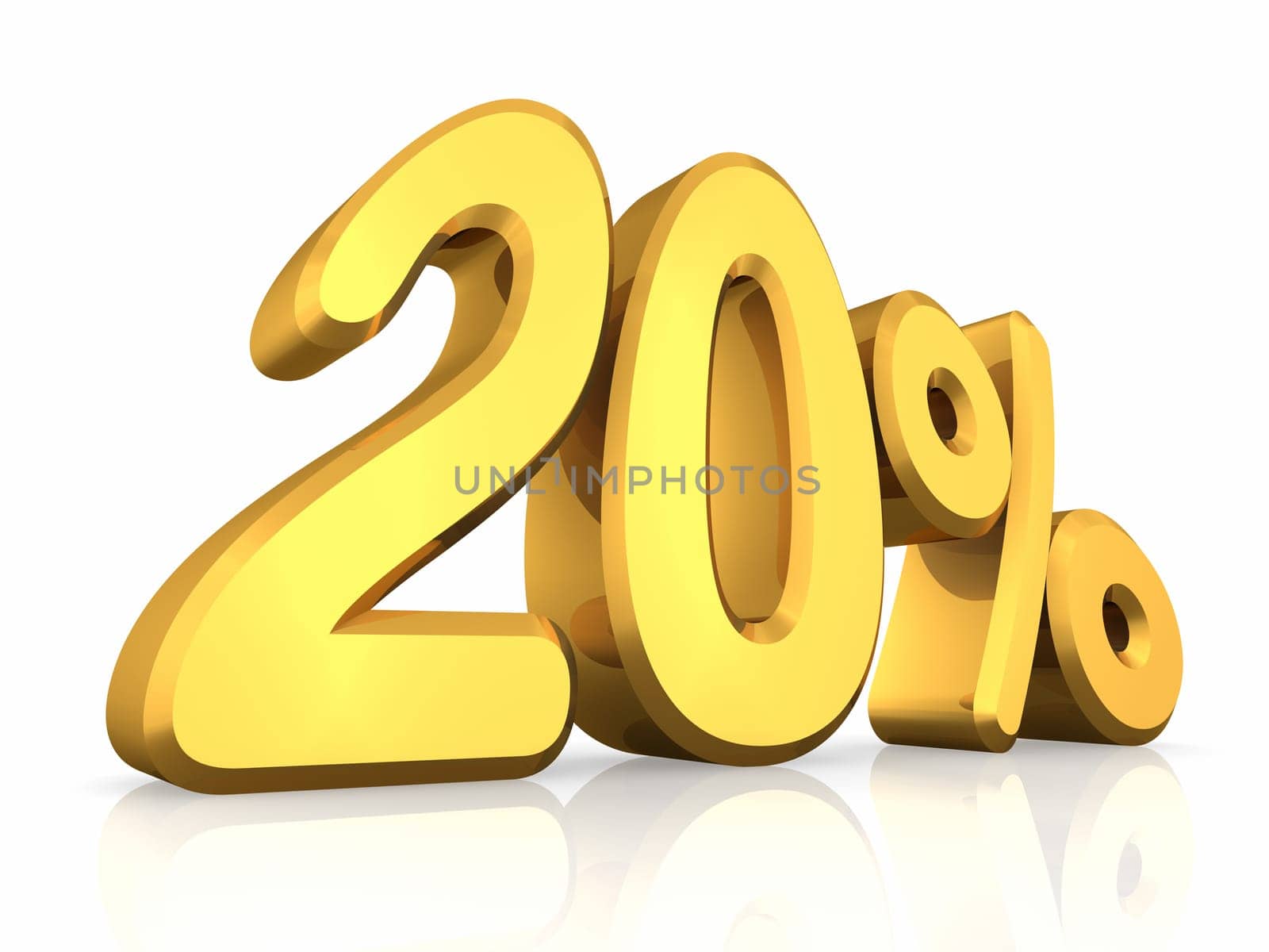 Gold twenty percent, isolated on white background. 20%