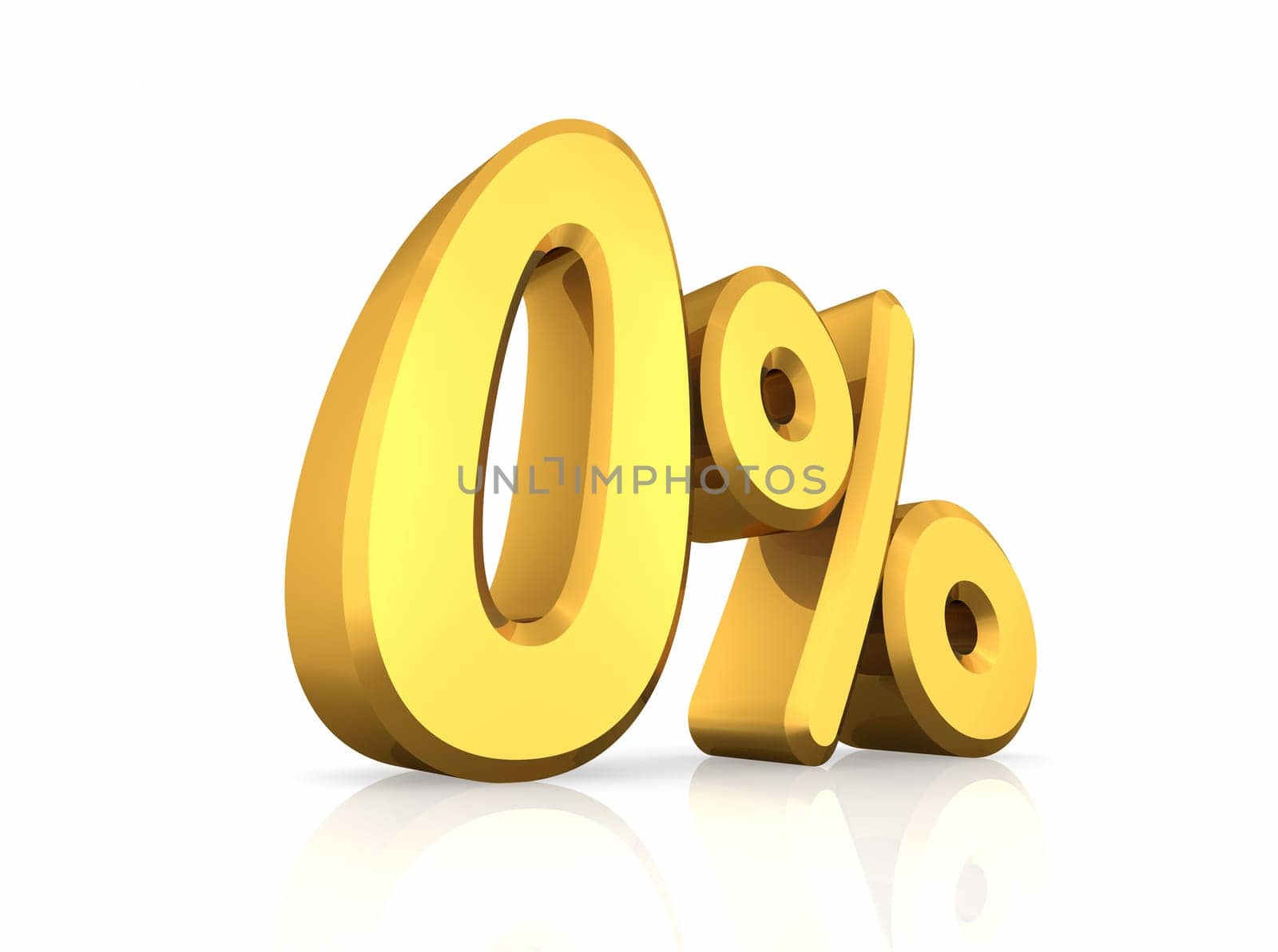 Gold zero percent, isolated on white background. 0%