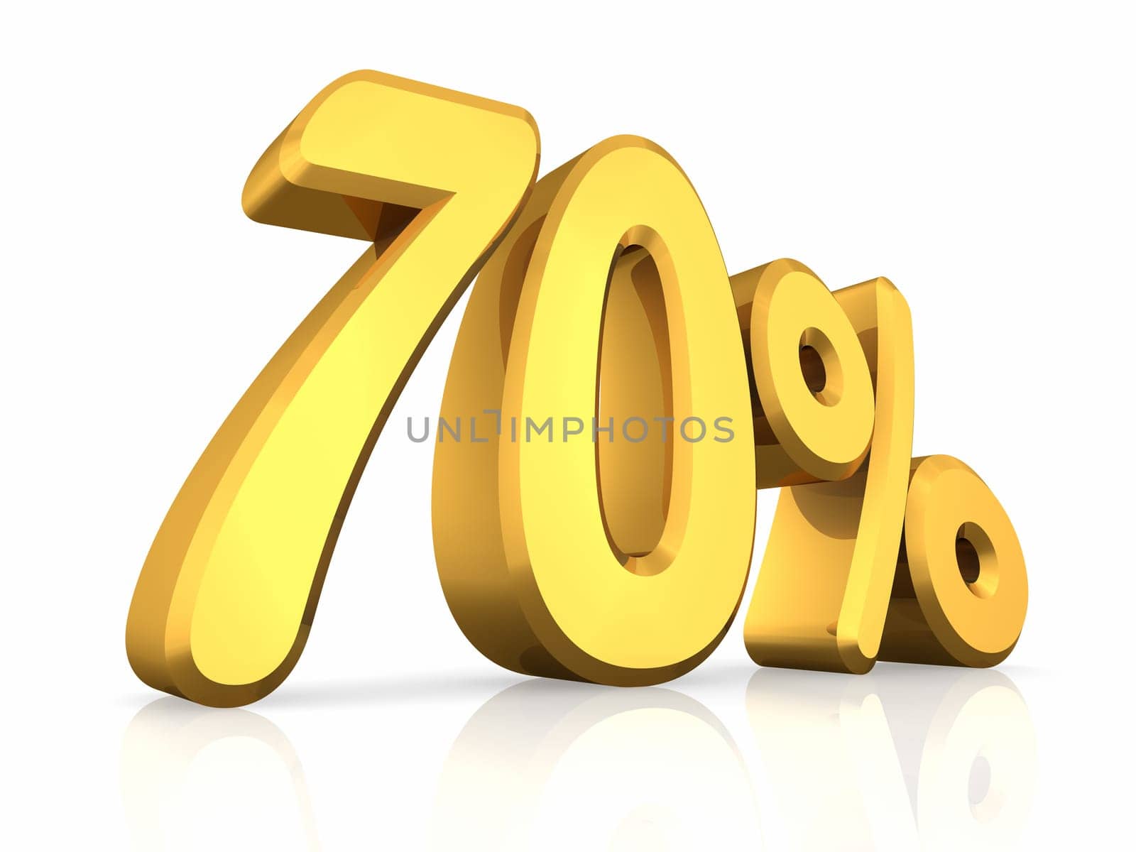 Gold seventy percent, isolated on white background. 70%