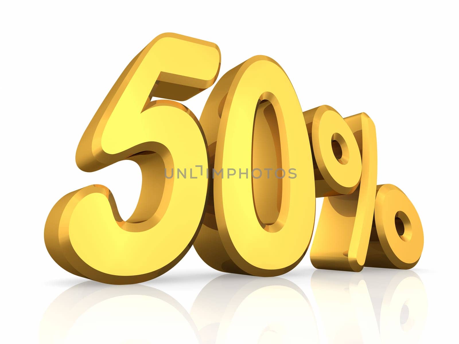 Gold fifty percent, isolated on white background. 50%