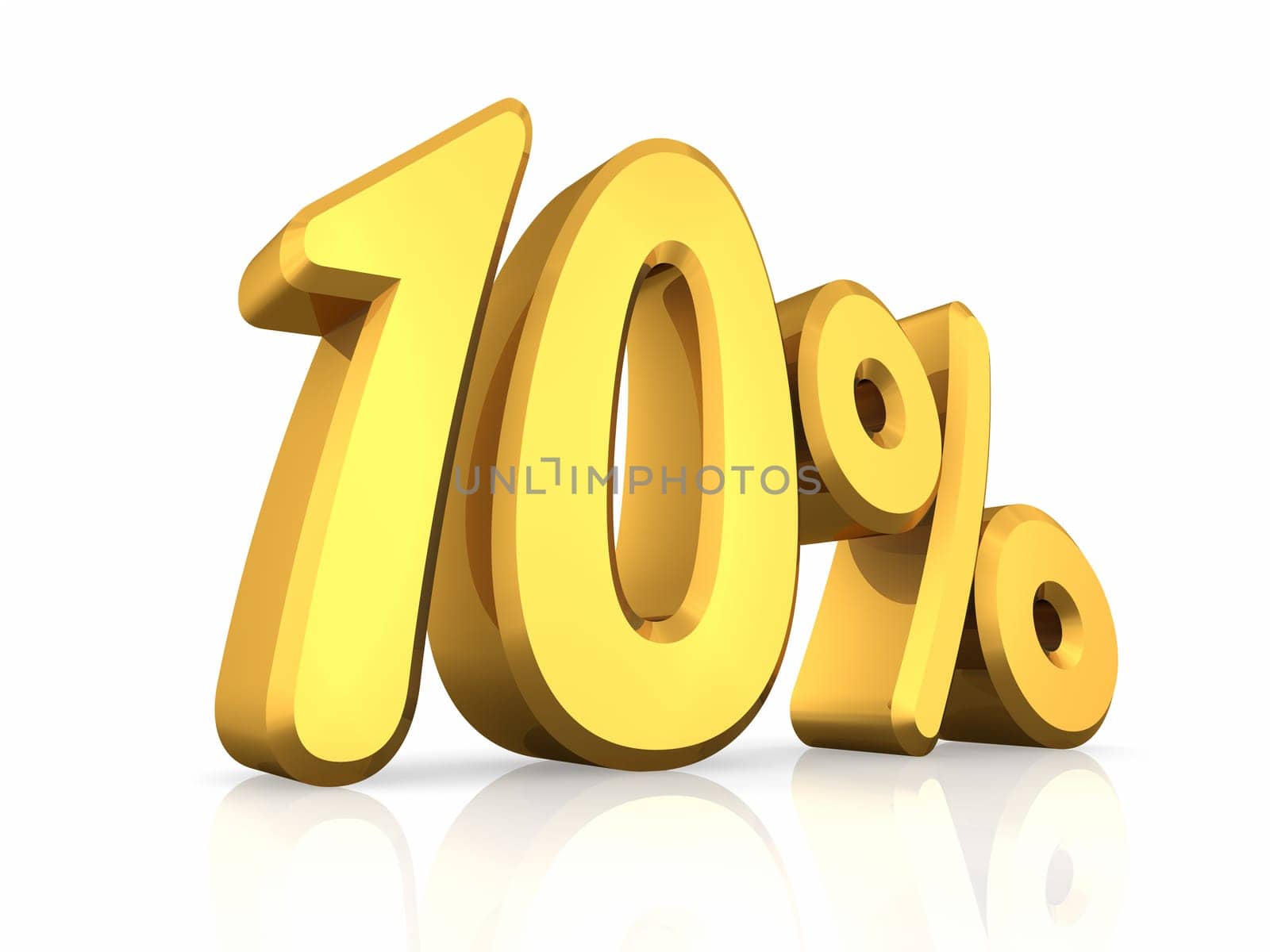 Gold ten percent, isolated on white background. 10%