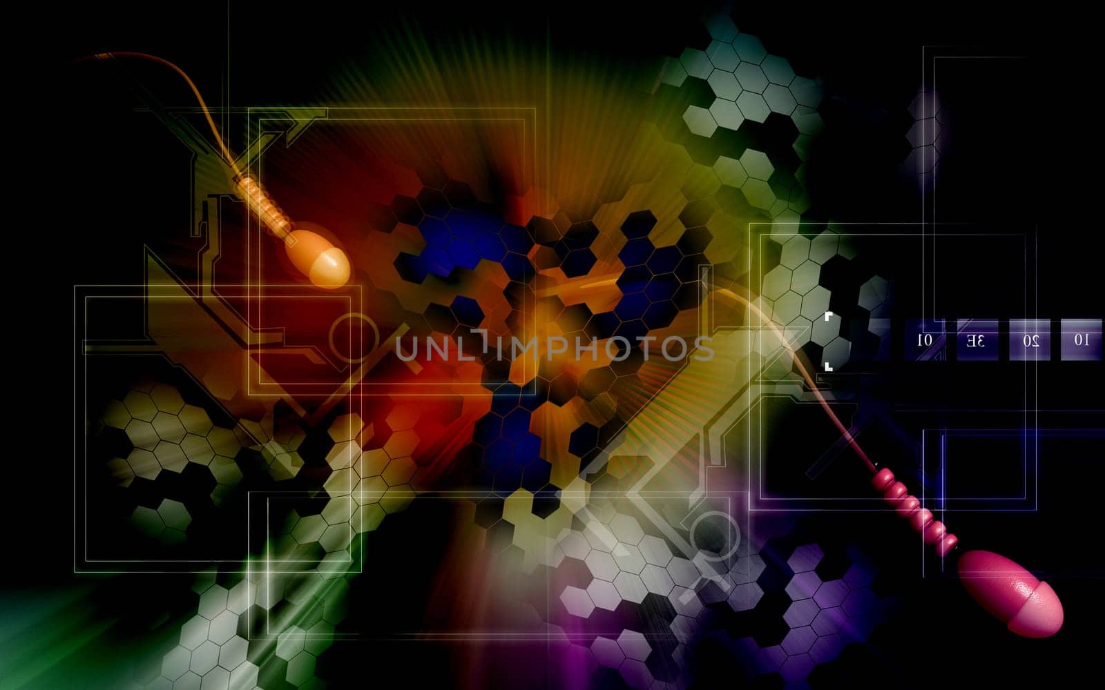 Digital illustration of sperm in colour background