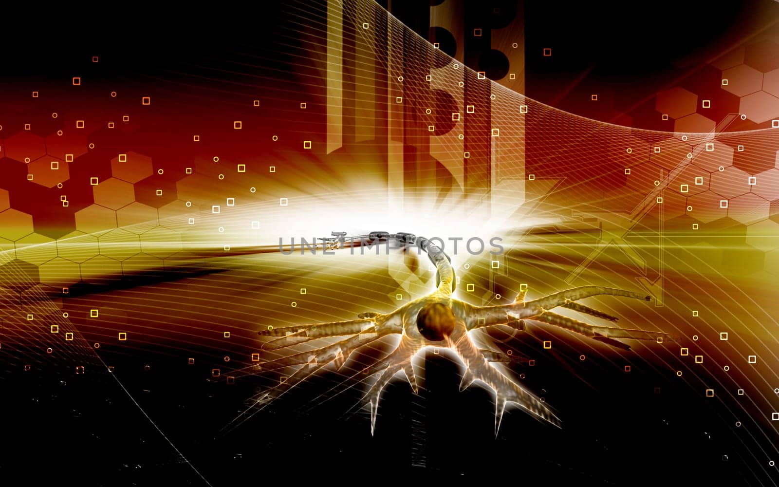 Digital illustration of neuron in colour background