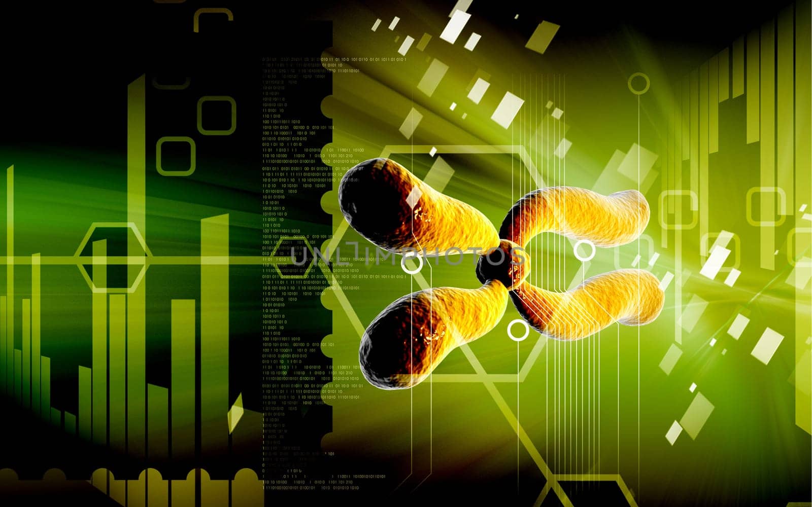Digital illustration of chromosome in colour background