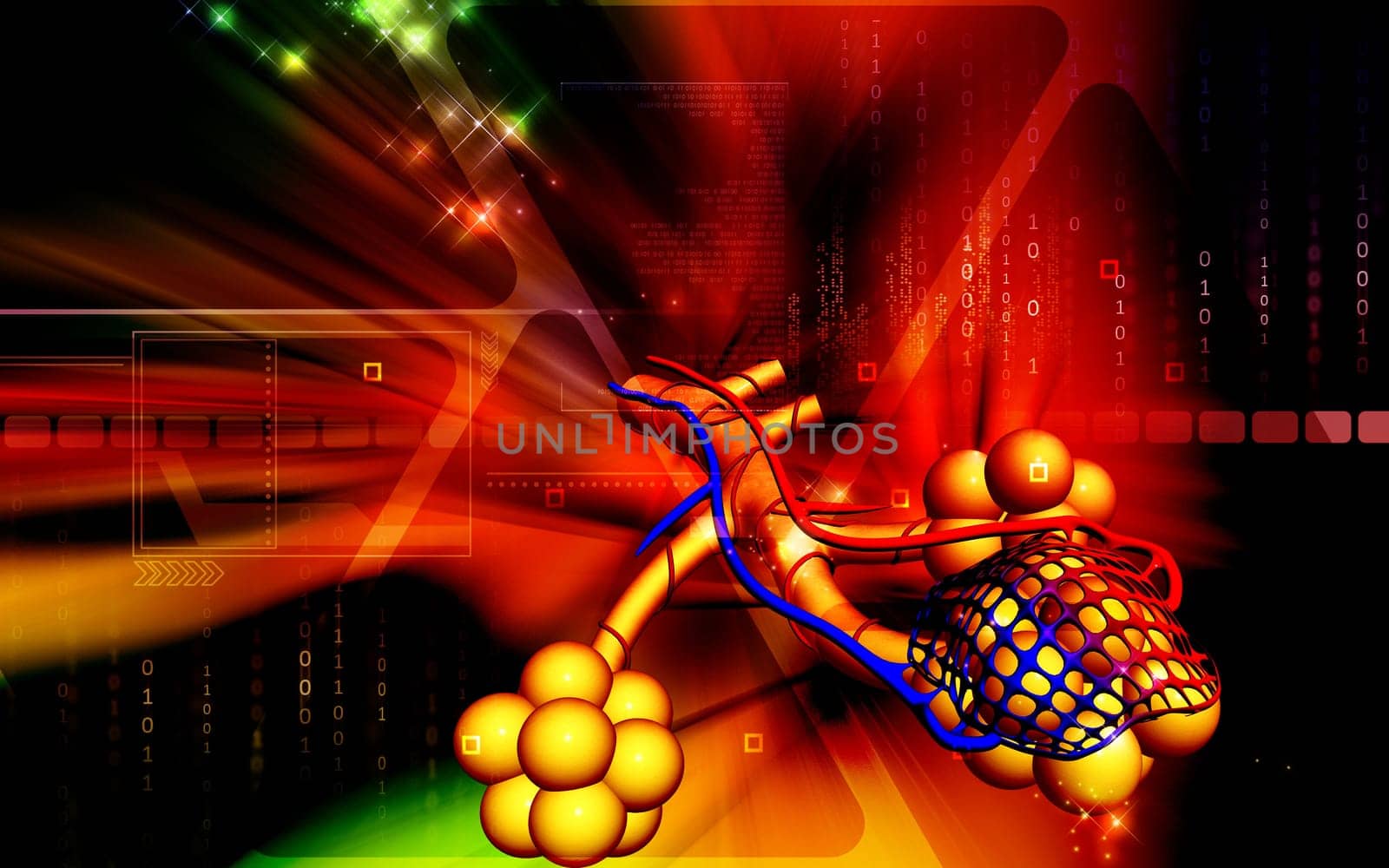 Digital illustration of alveoli in colour background