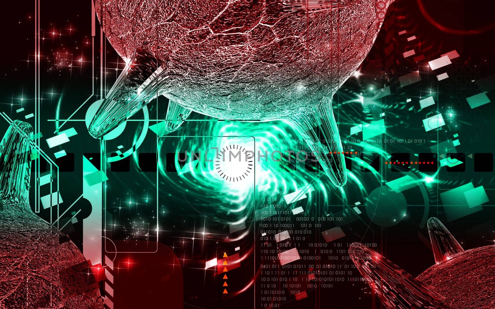 Digital illustration of herpes virus in colour background