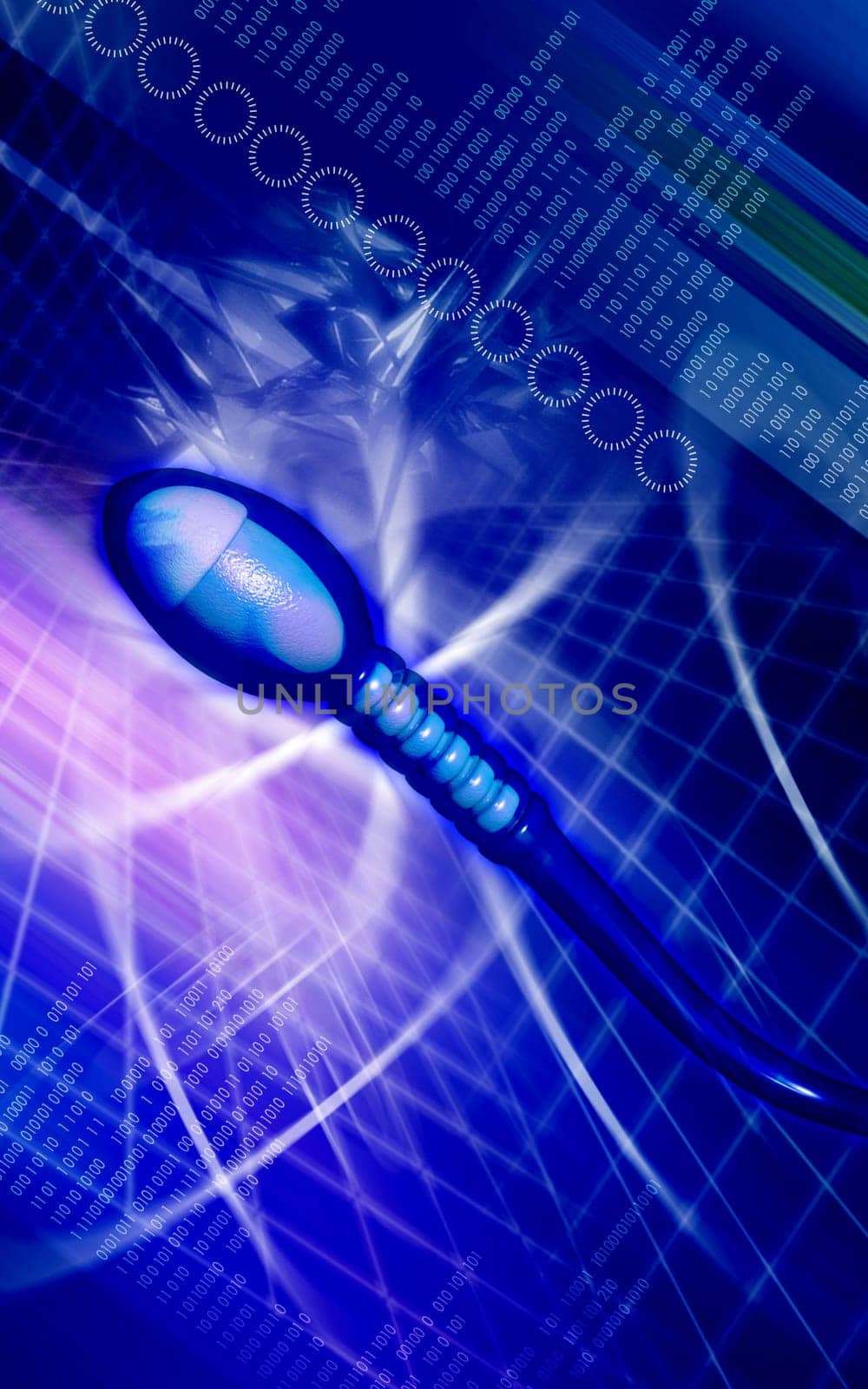 Digital illustration of sperm in colour background