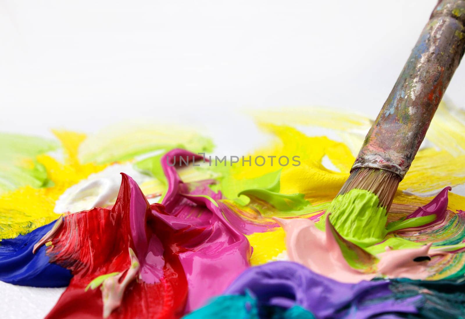 Acrylic Paints Impasto with Brush in Close-Up