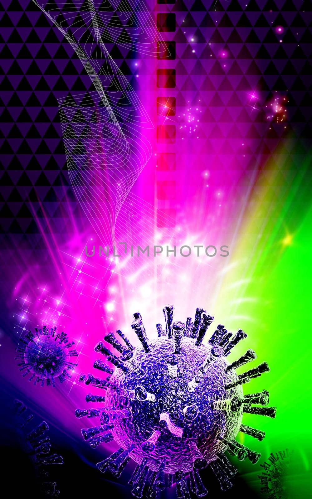 Digital illustration of avian virus in colour background