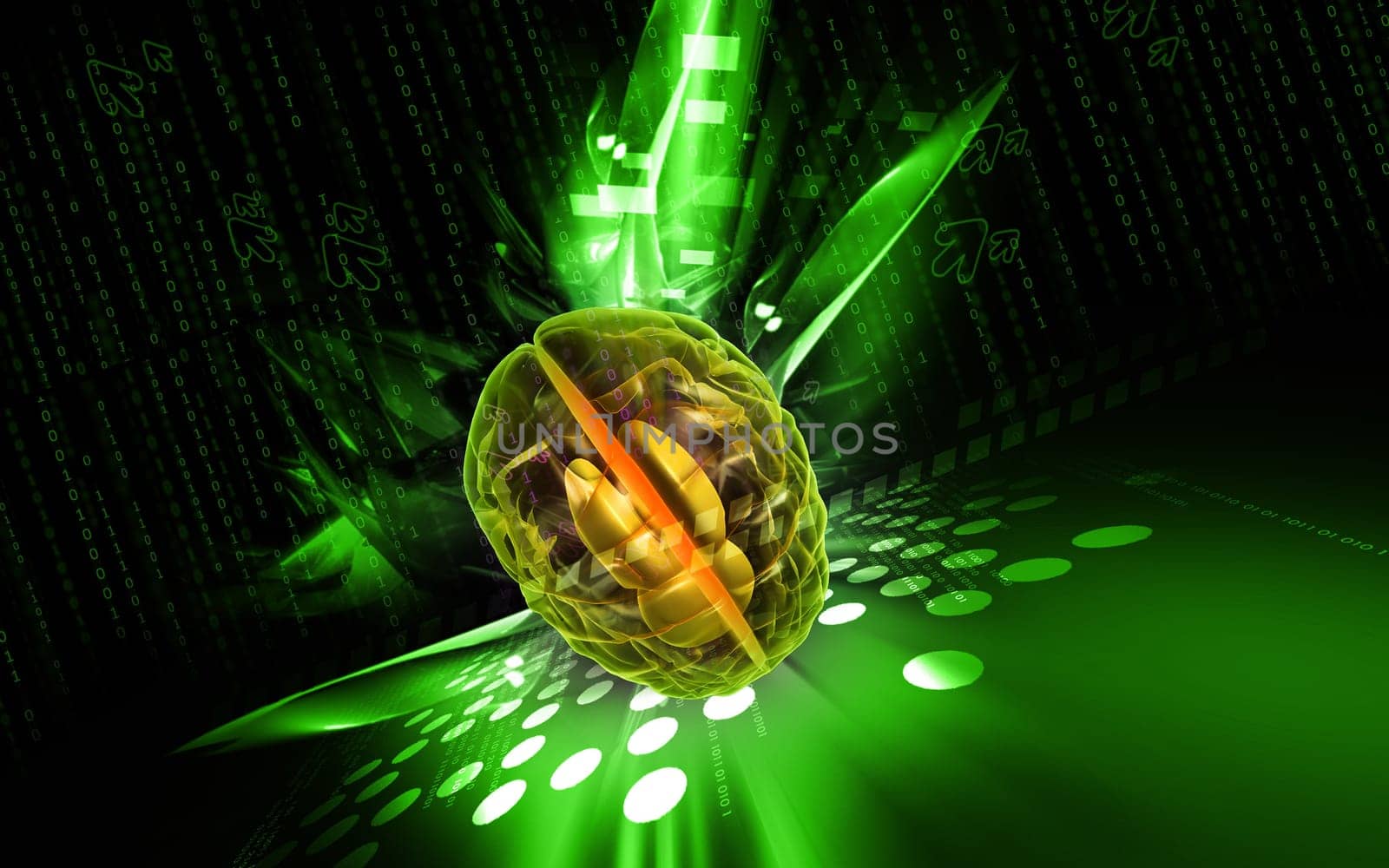 Digital illustration of brain in colour background