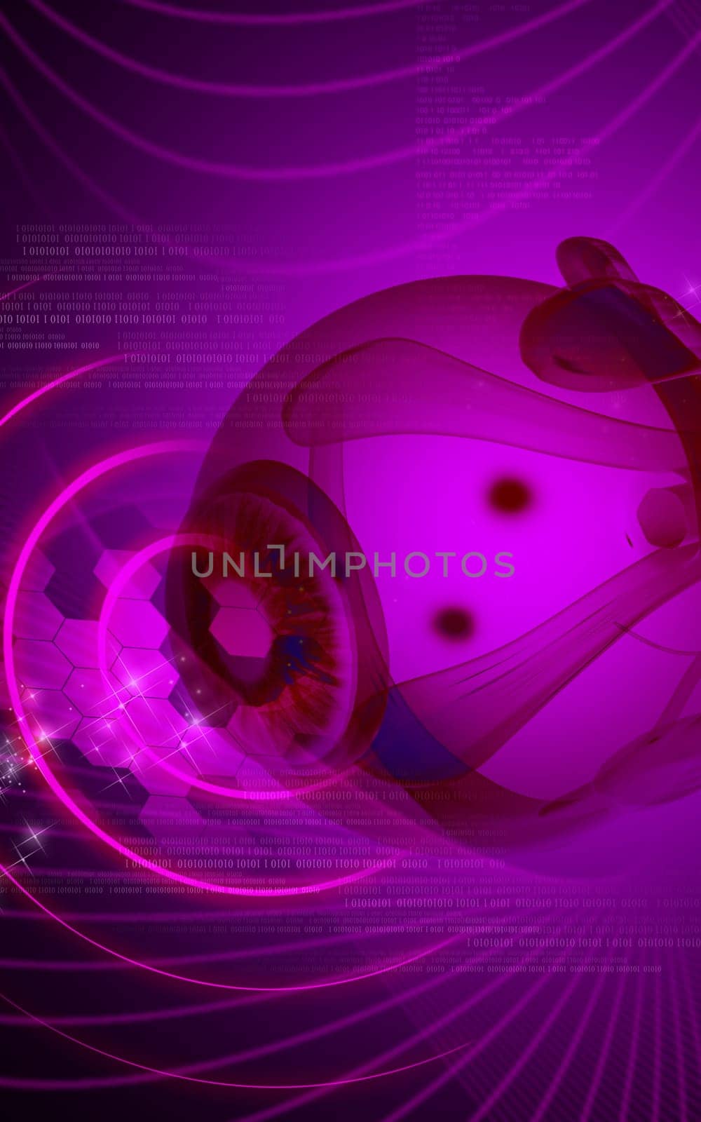 Digital illustration of eye in colour background