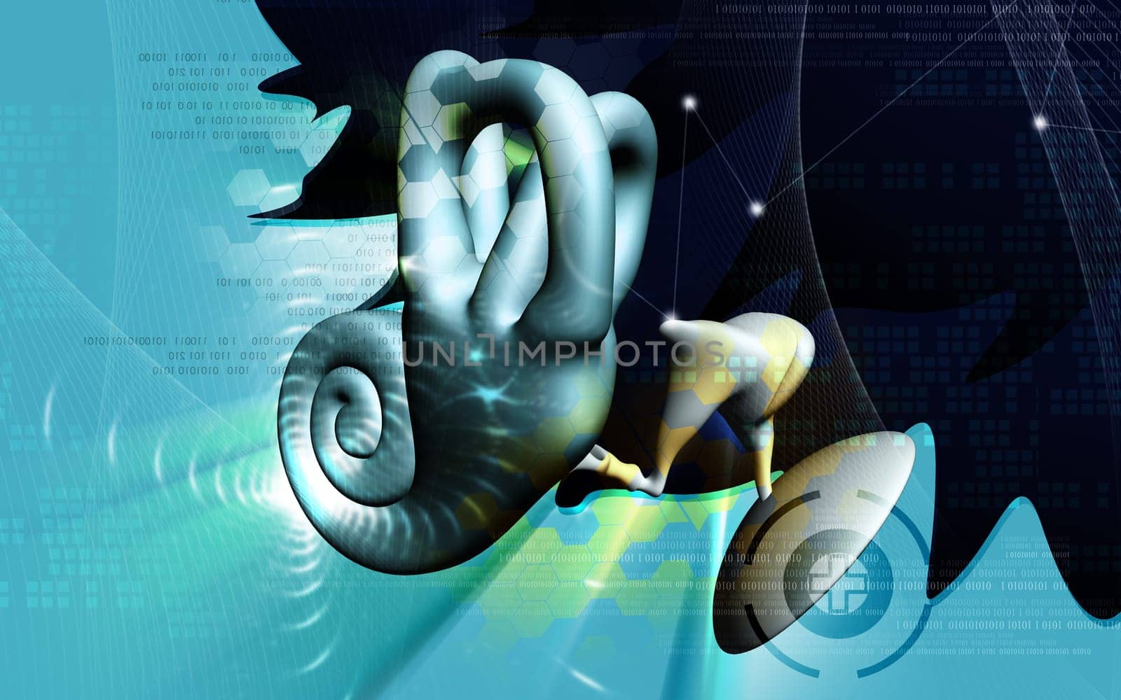 Digital illustration of ear in colour background