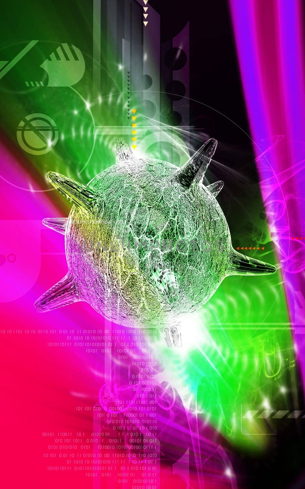 Digital illustration of herpes virus in colour background
