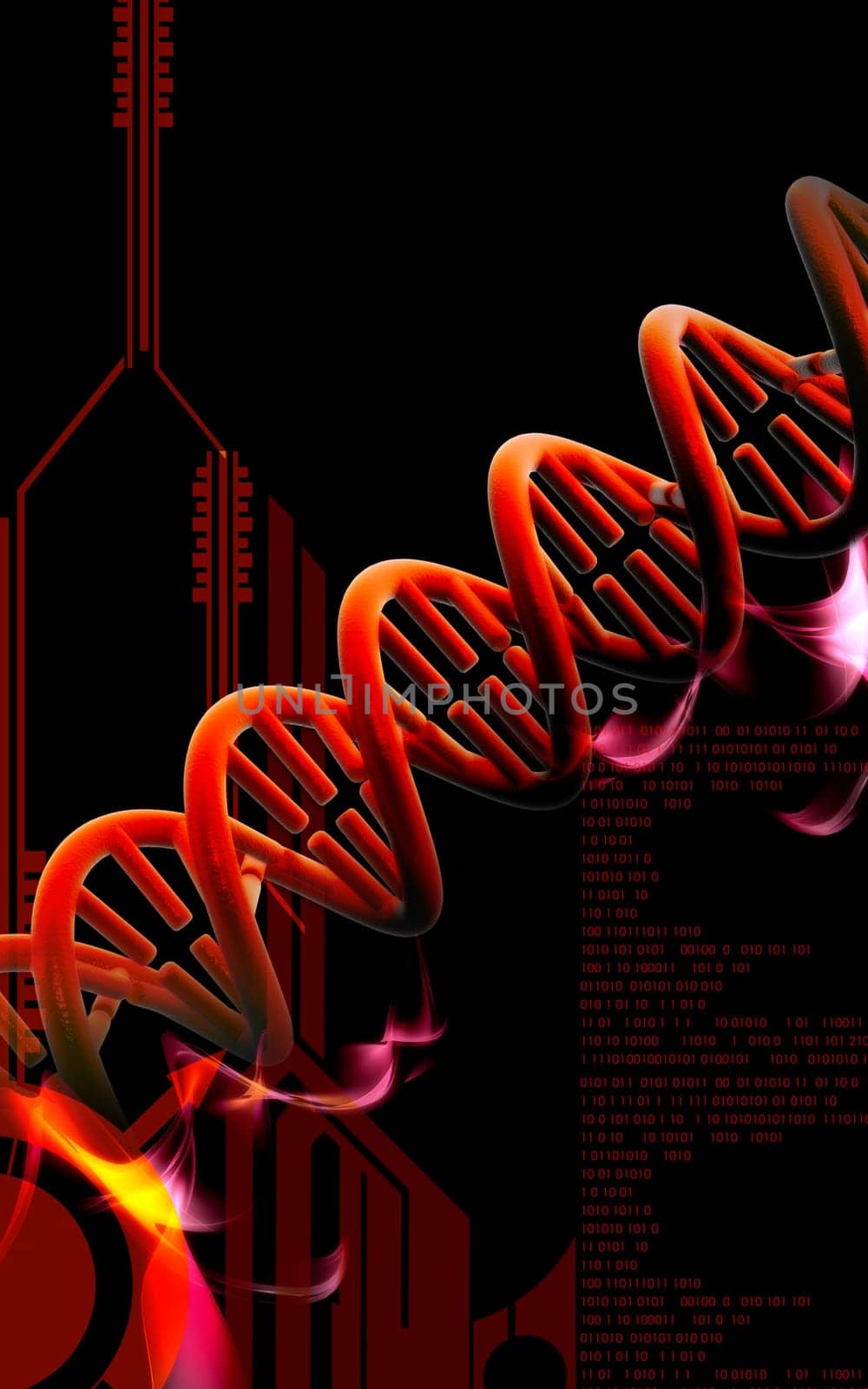 Digital illustration DNA structure in colour background