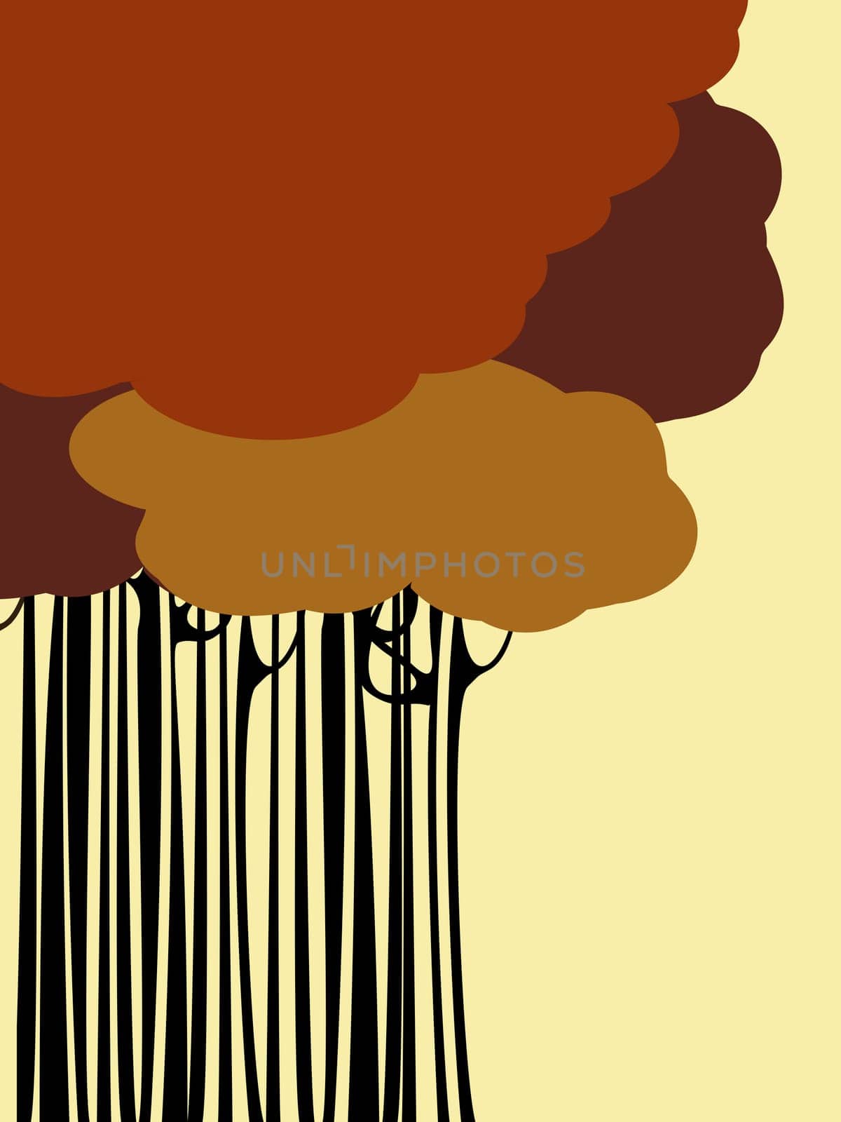 Design card with stylized trees in sepia tones and room for text