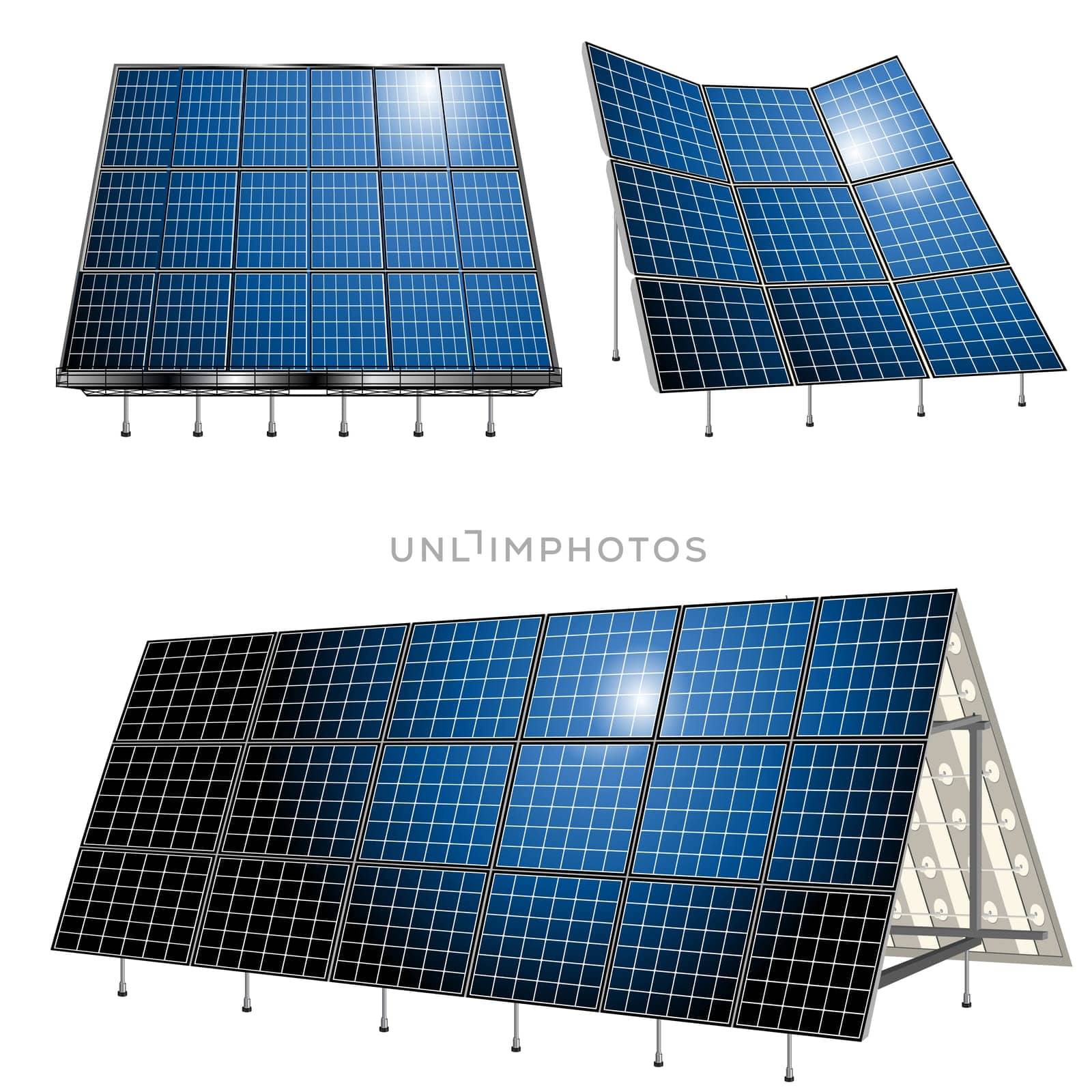 Alternative energy, solar panels over white background