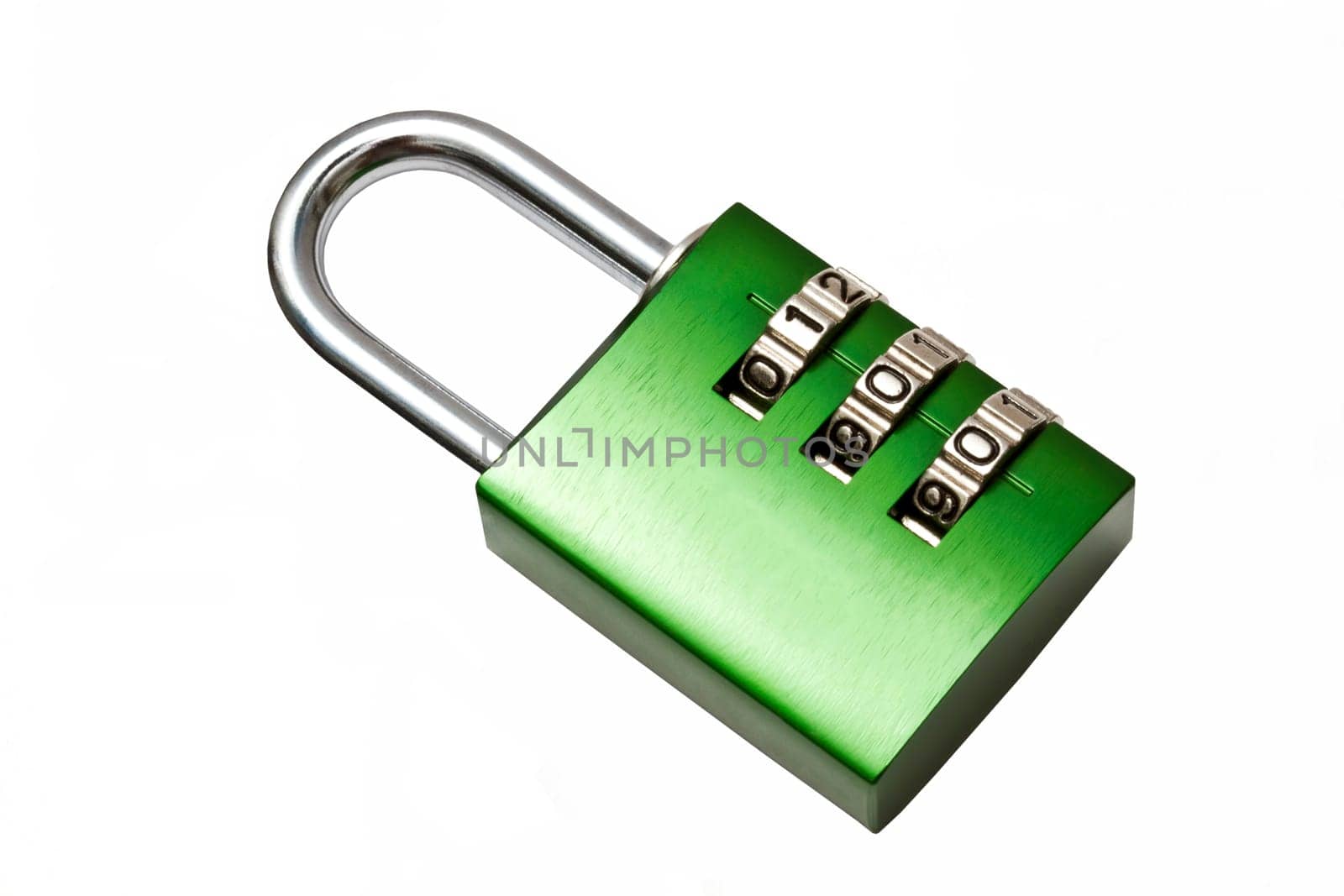 Green combination lock isolated on white background