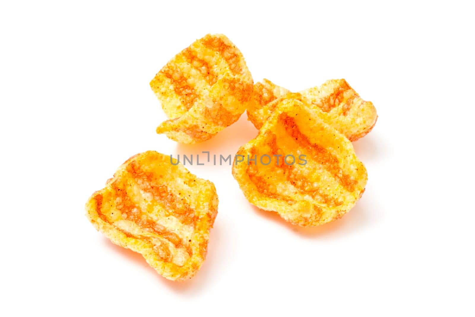 Delicious bacon snacks isolated on white background
