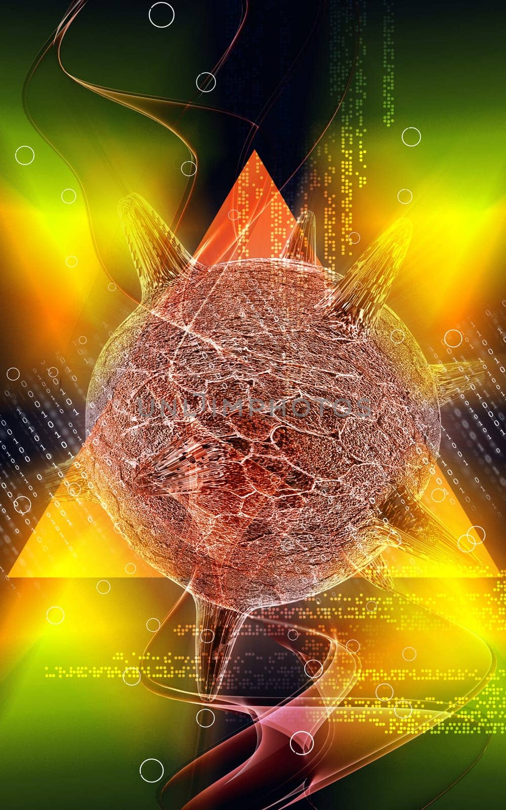 Digital illustration of herpes virus in colour background