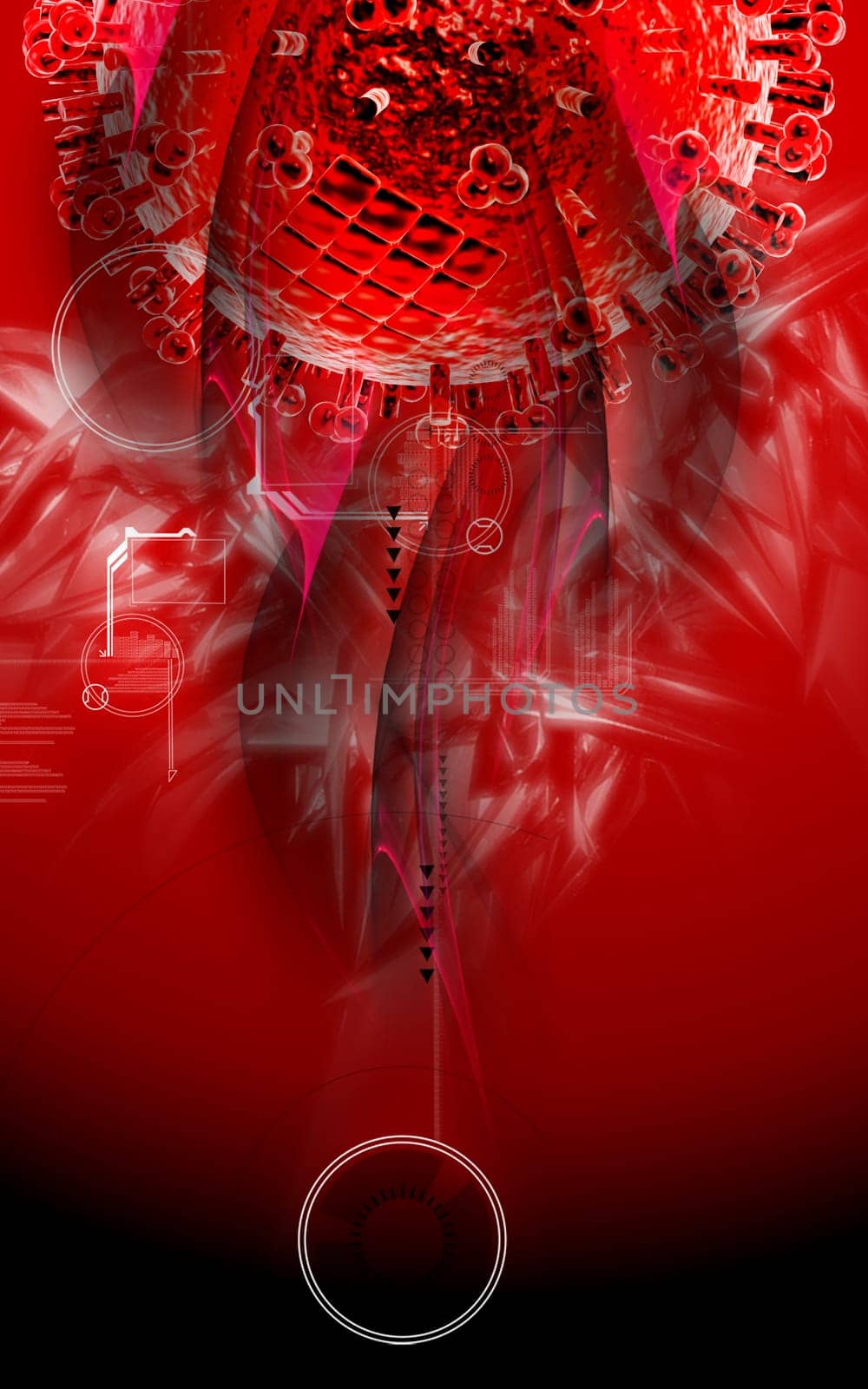 Digital illustration of influenza virus in colour background